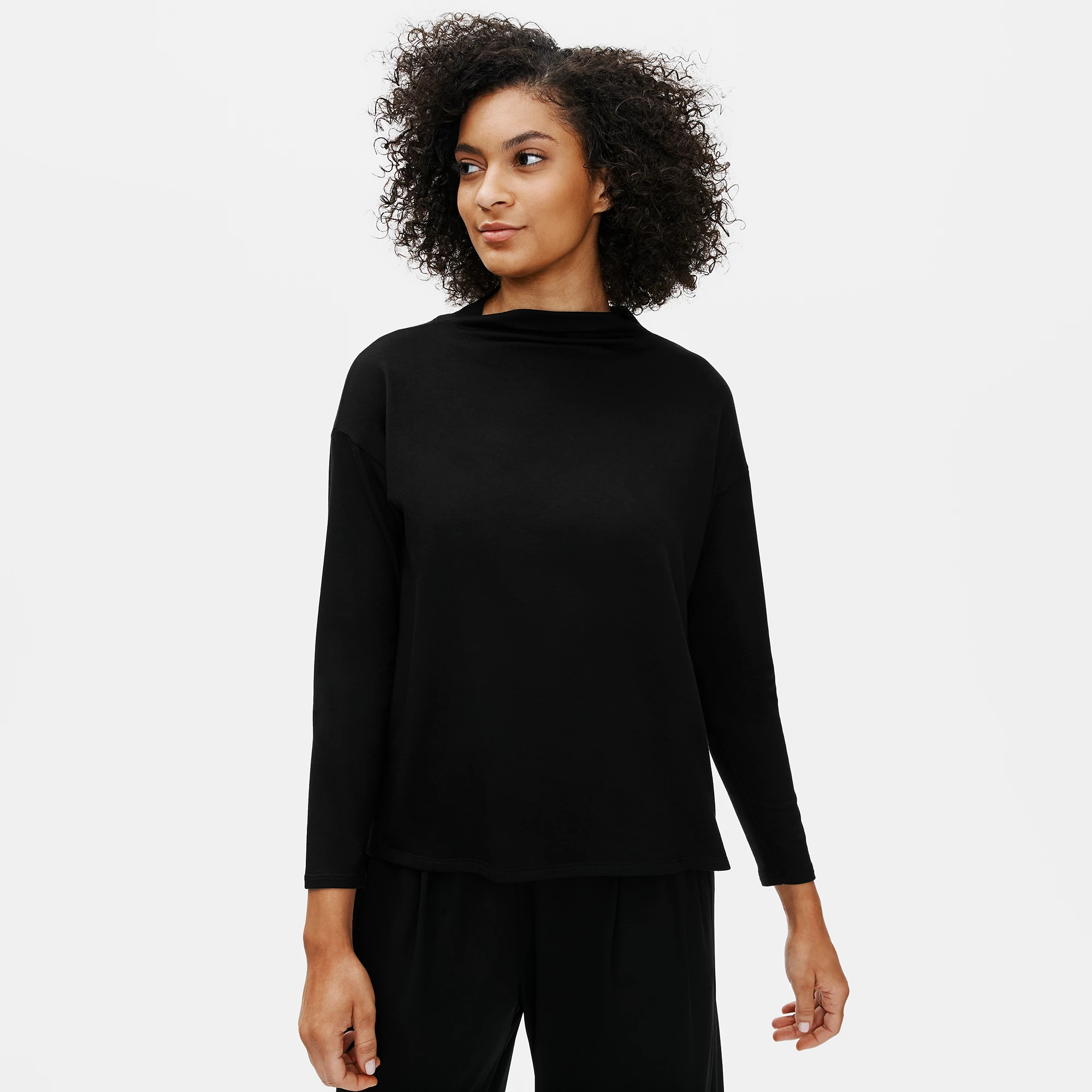 Stretch Terry Funnel Neck Box-Top | EILEEN FISHER