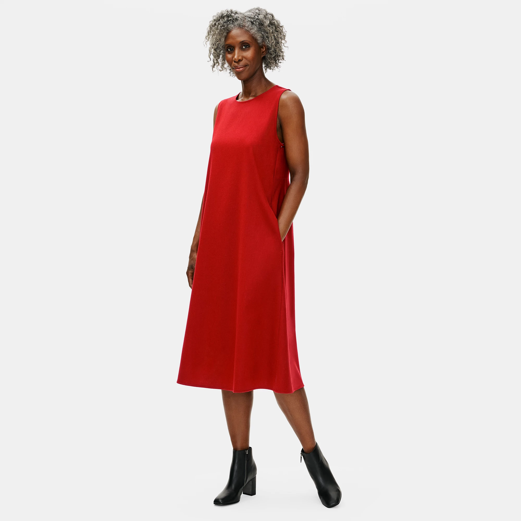 EILEEN FISHER Womens Gray Long Sleeve Crew Neck Short Shift Dress