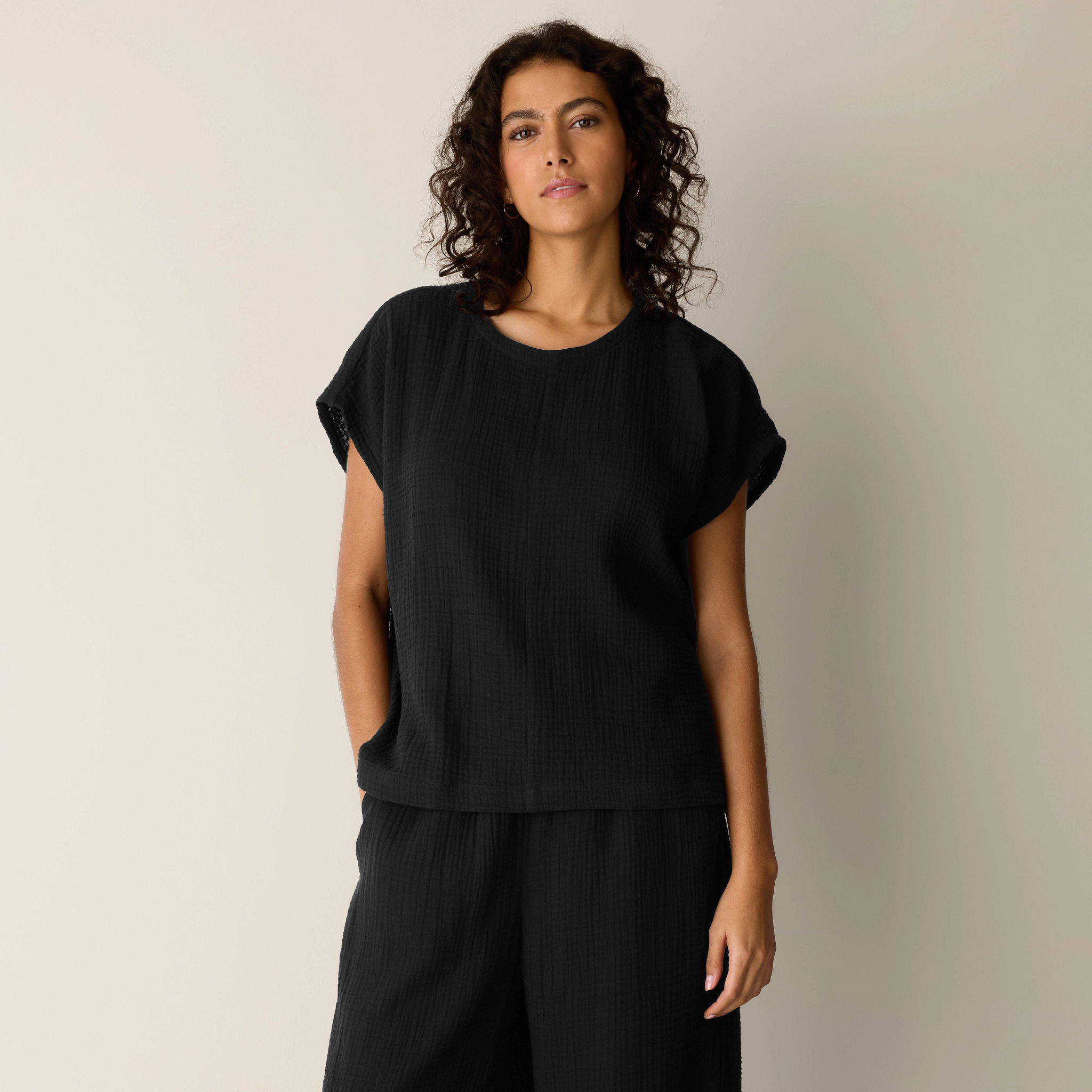 Organic Cotton Lofty Gauze Round Neck Box-Top from EILEEN FISHER - $128