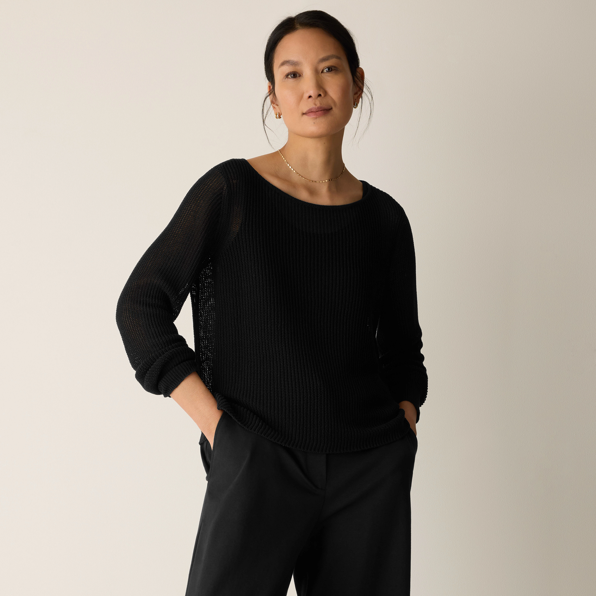 Cotton Silk Cord Ballet Neck Top