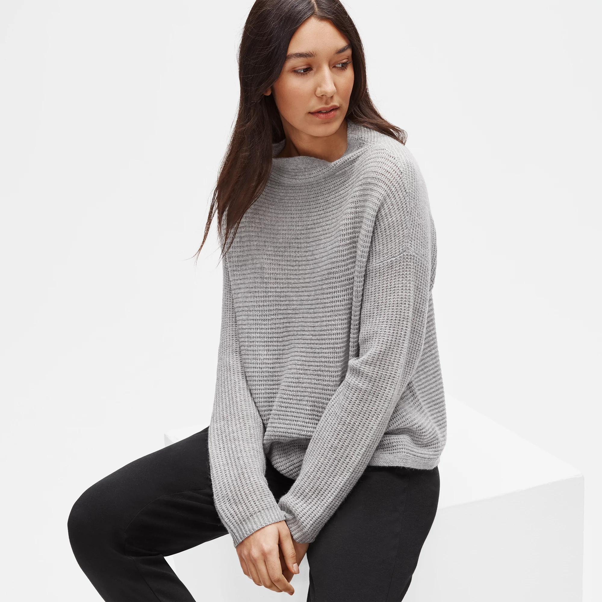 Eileen Fisher  Funnel Neck Box Top レディース Sweaters Opal Women's Eileen Fisher Funnel Neck Box Top | Zappos.com
