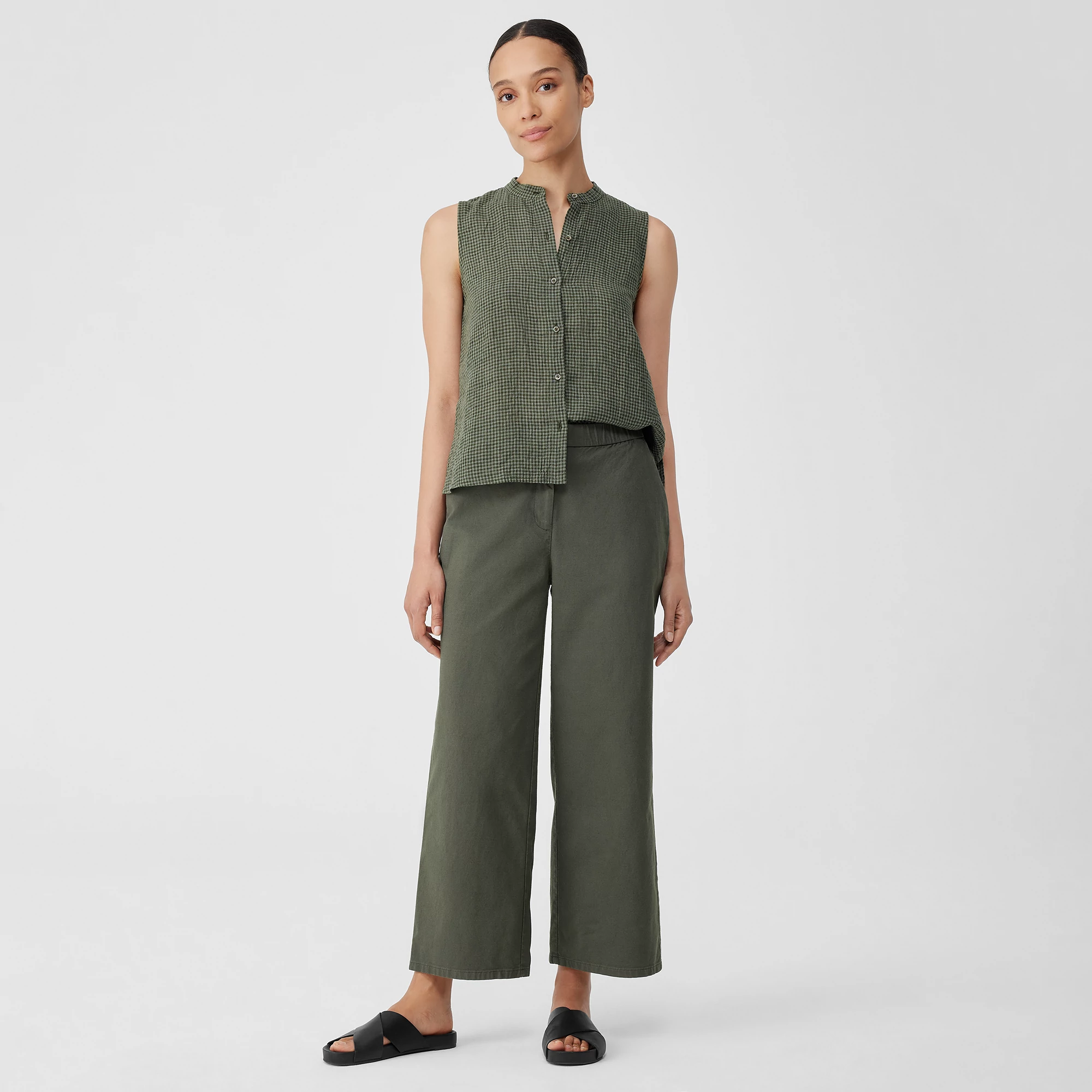 Cotton Hemp Stretch Wide-Leg Pant | EILEEN FISHER