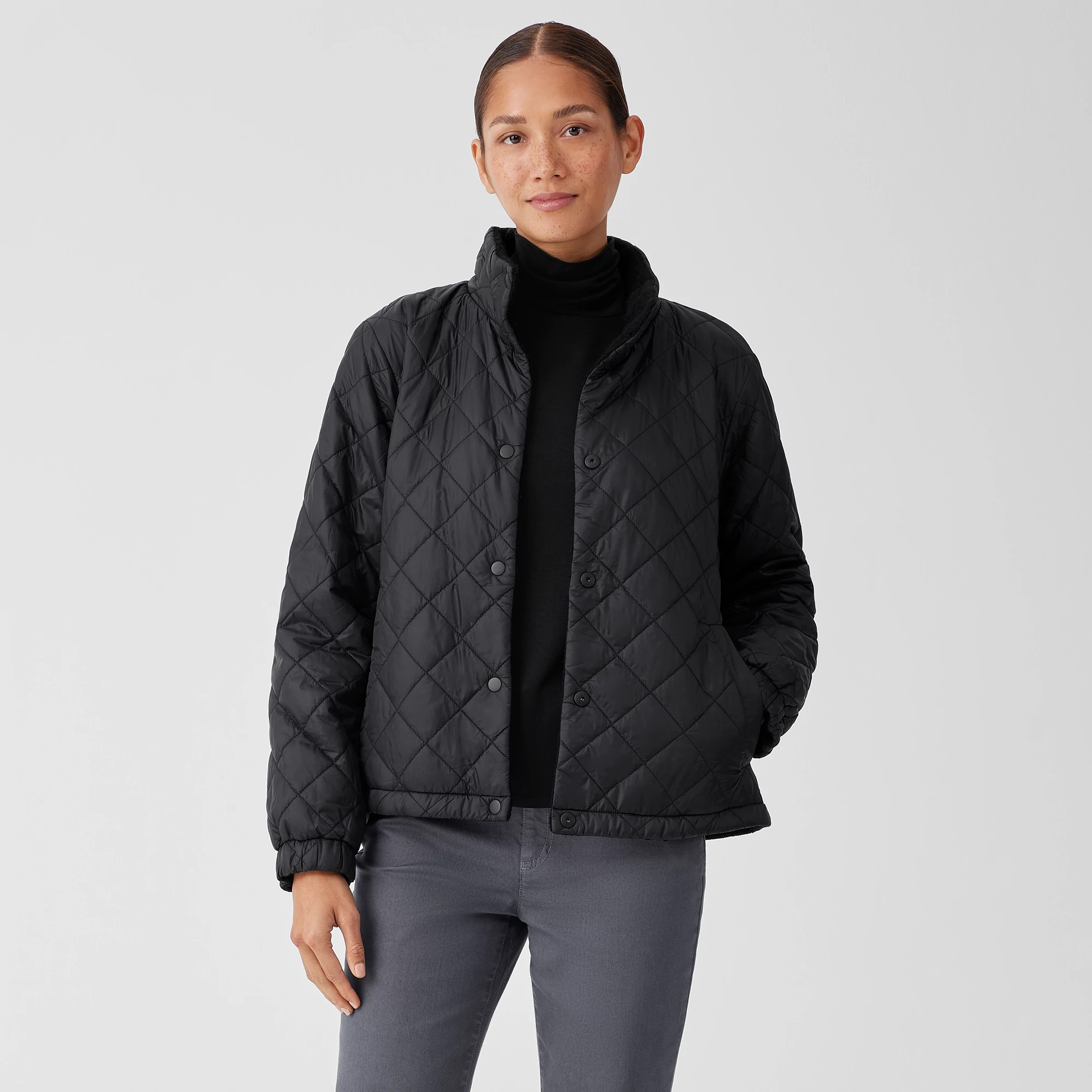 Eggshell Recycled Nylon Reversible Jacket | EILEEN FISHER