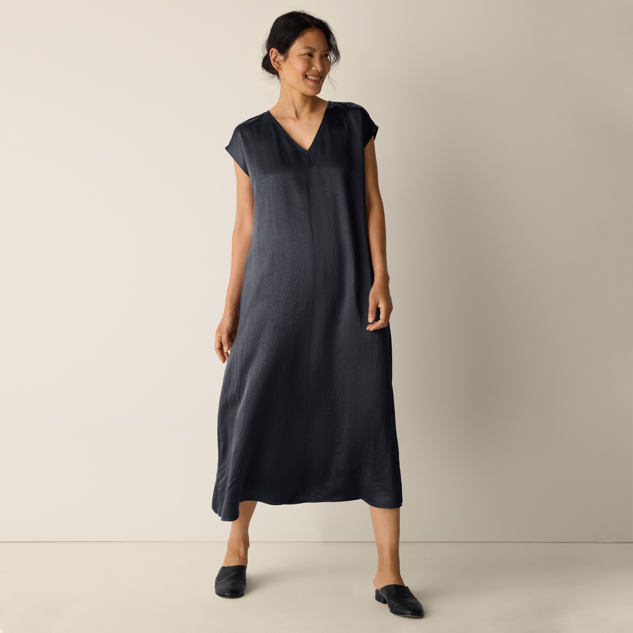 Textured Satin V-Neck Dress from EILEEN FISHER - $207.20