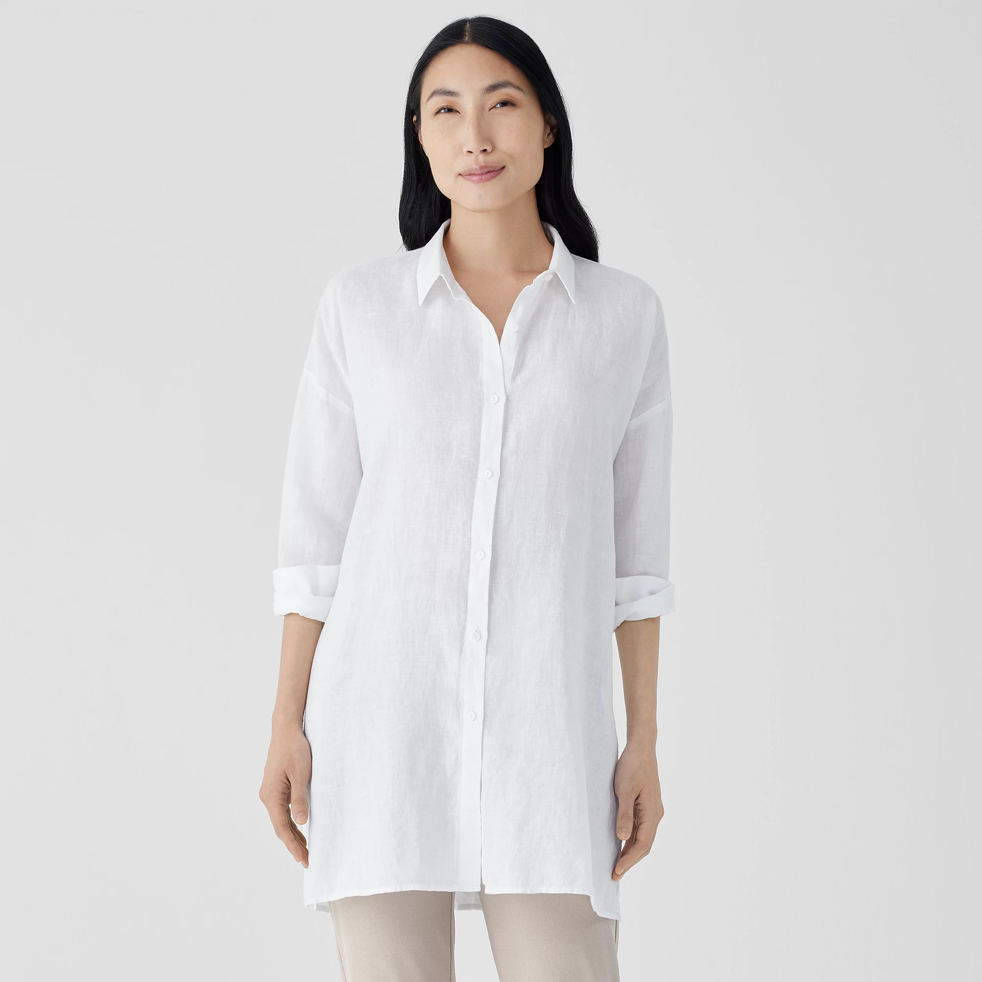 Eileen Fisher  クラシック Collar Shirt レディース シャツ トップス Pale Sky Washed Organic Cotton Poplin Classic Collar Long Shirt