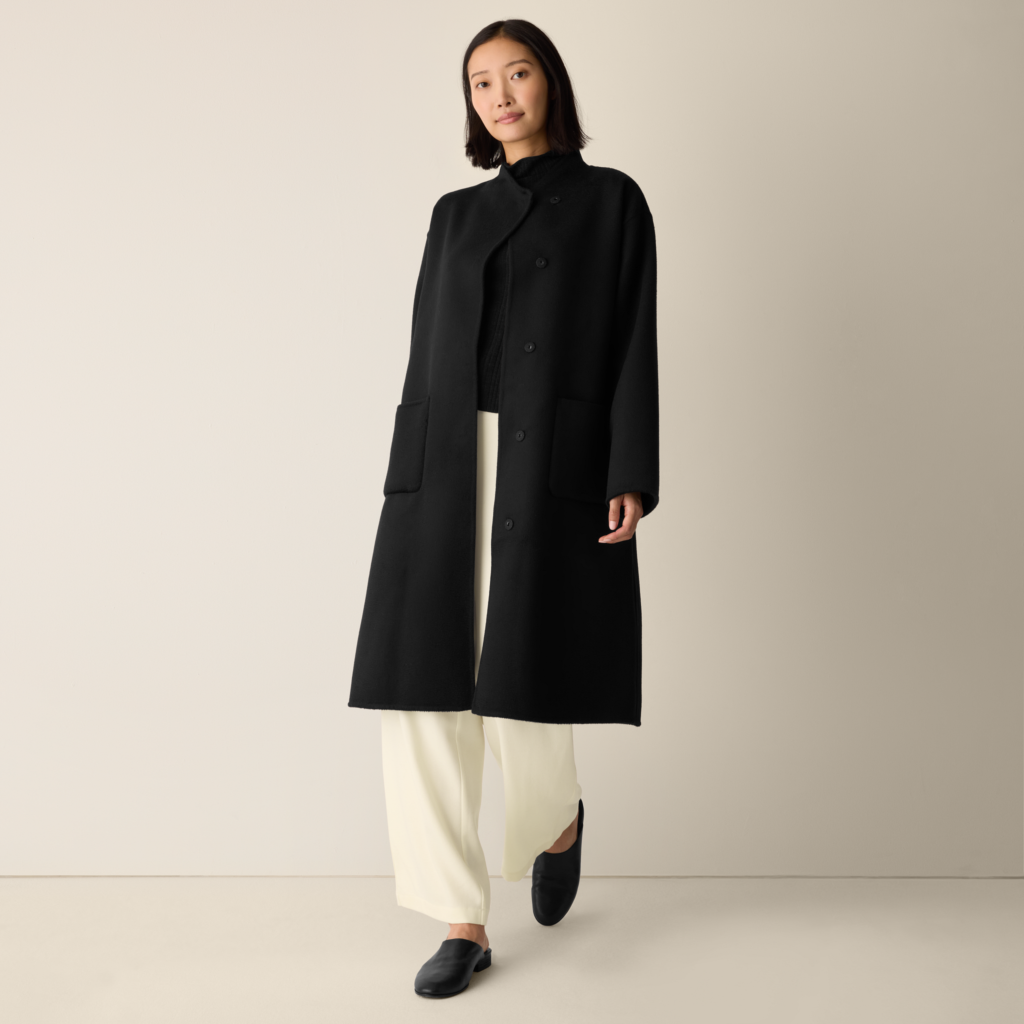 Lustrous Wool High Collar Coat