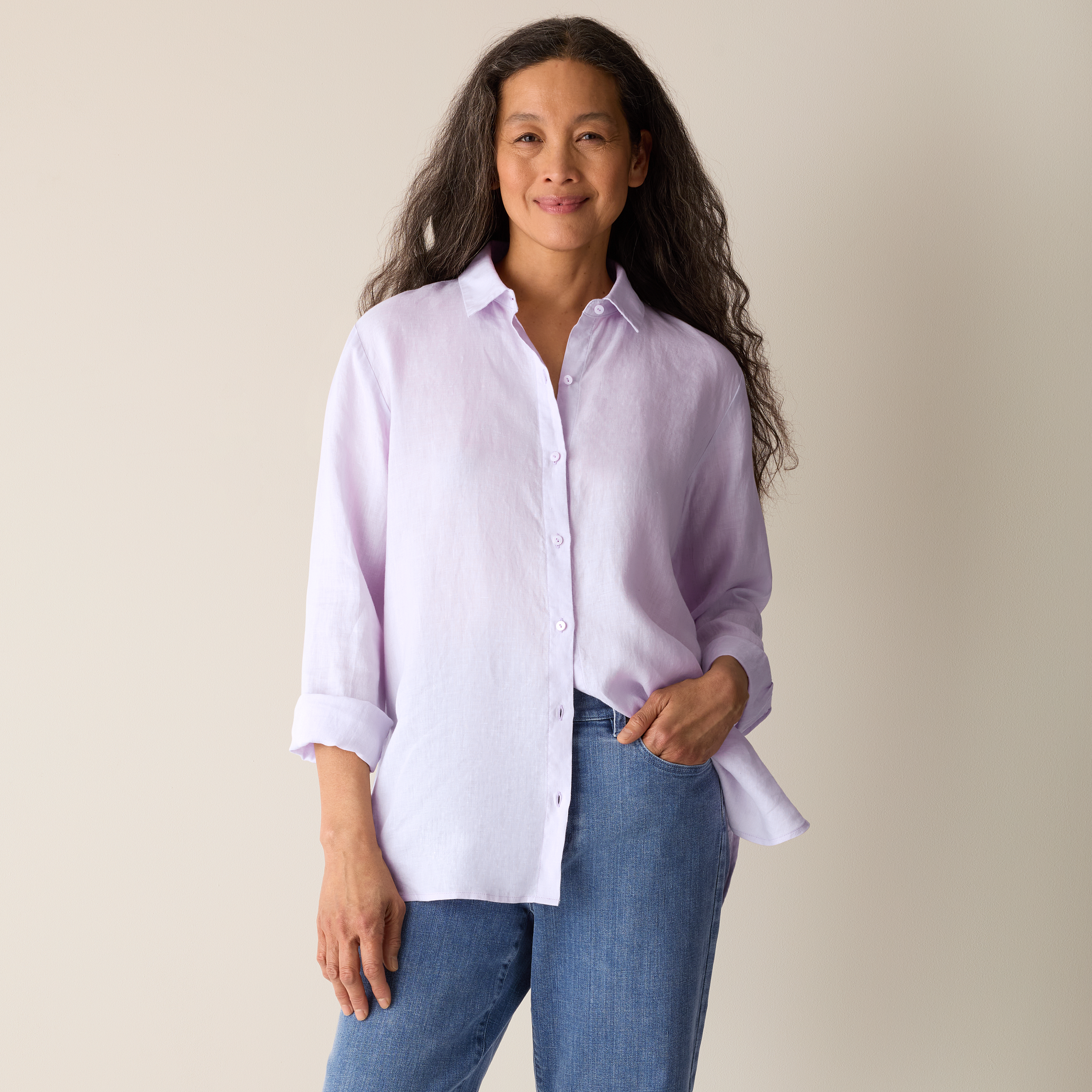 Organic Handkerchief Linen Classic Collar Shirt from EILEEN FISHER - $188