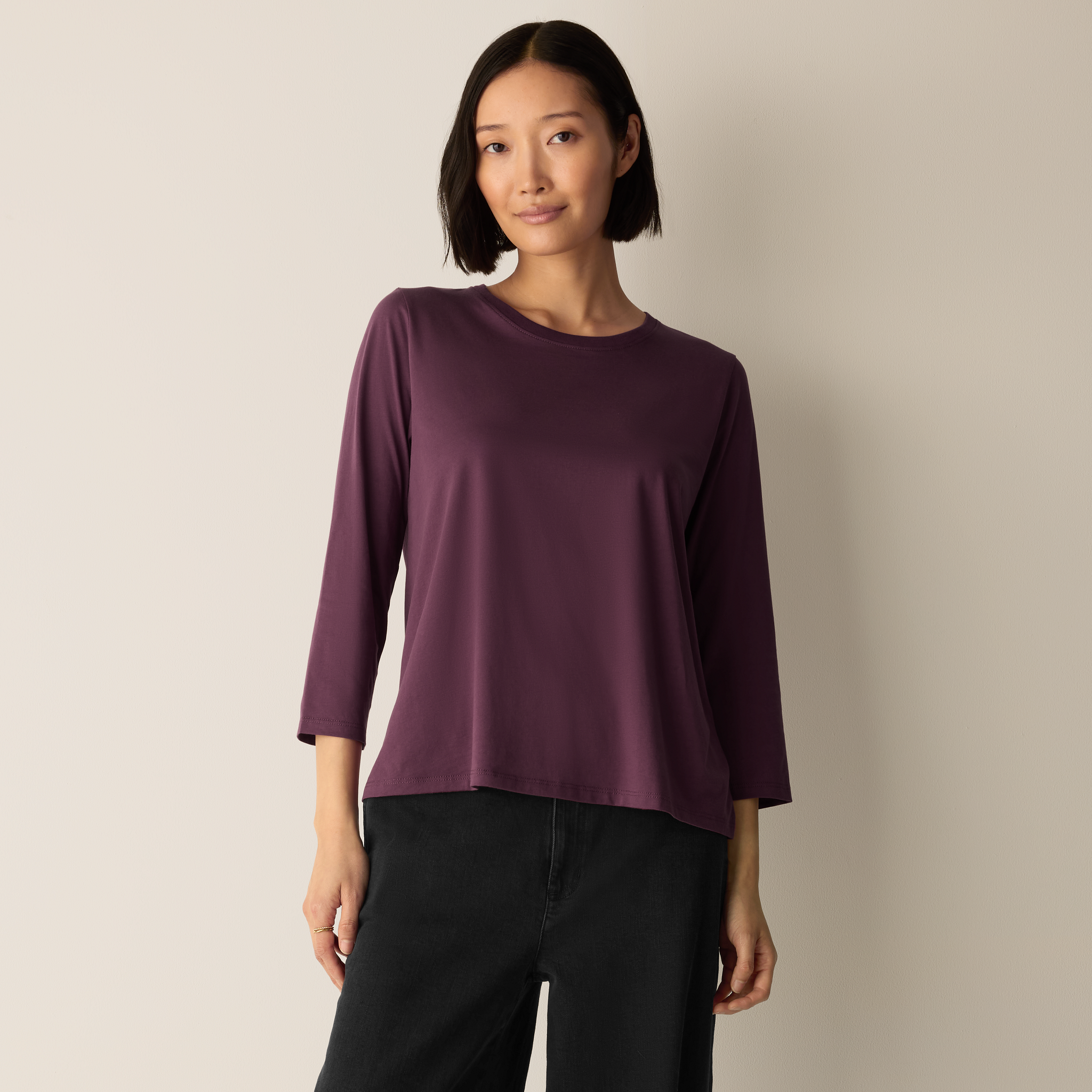 Organic Pima Cotton Jersey 3/4-Sleeve Tee | EILEEN FISHER