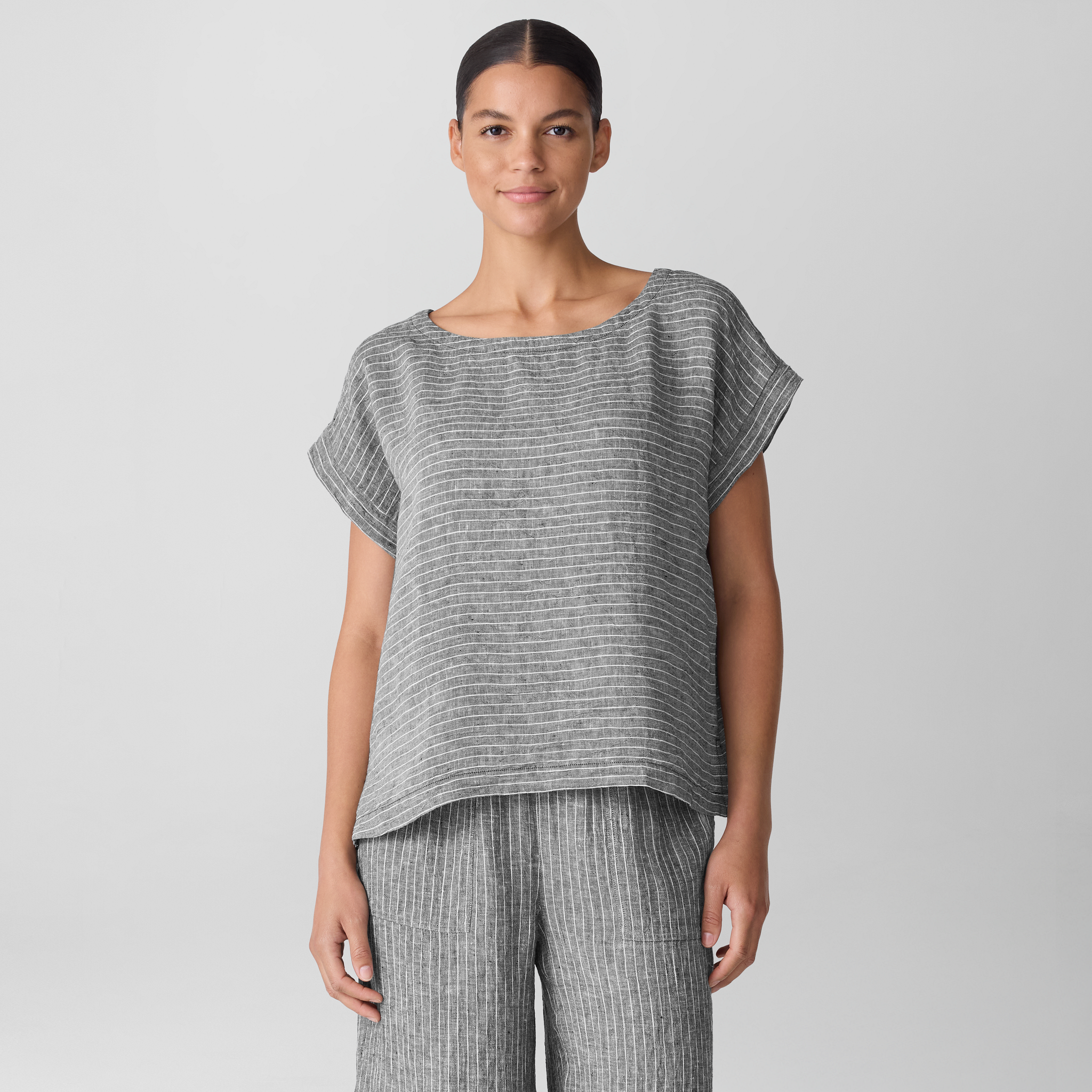 Puckered Organic Linen Ballet Neck Top