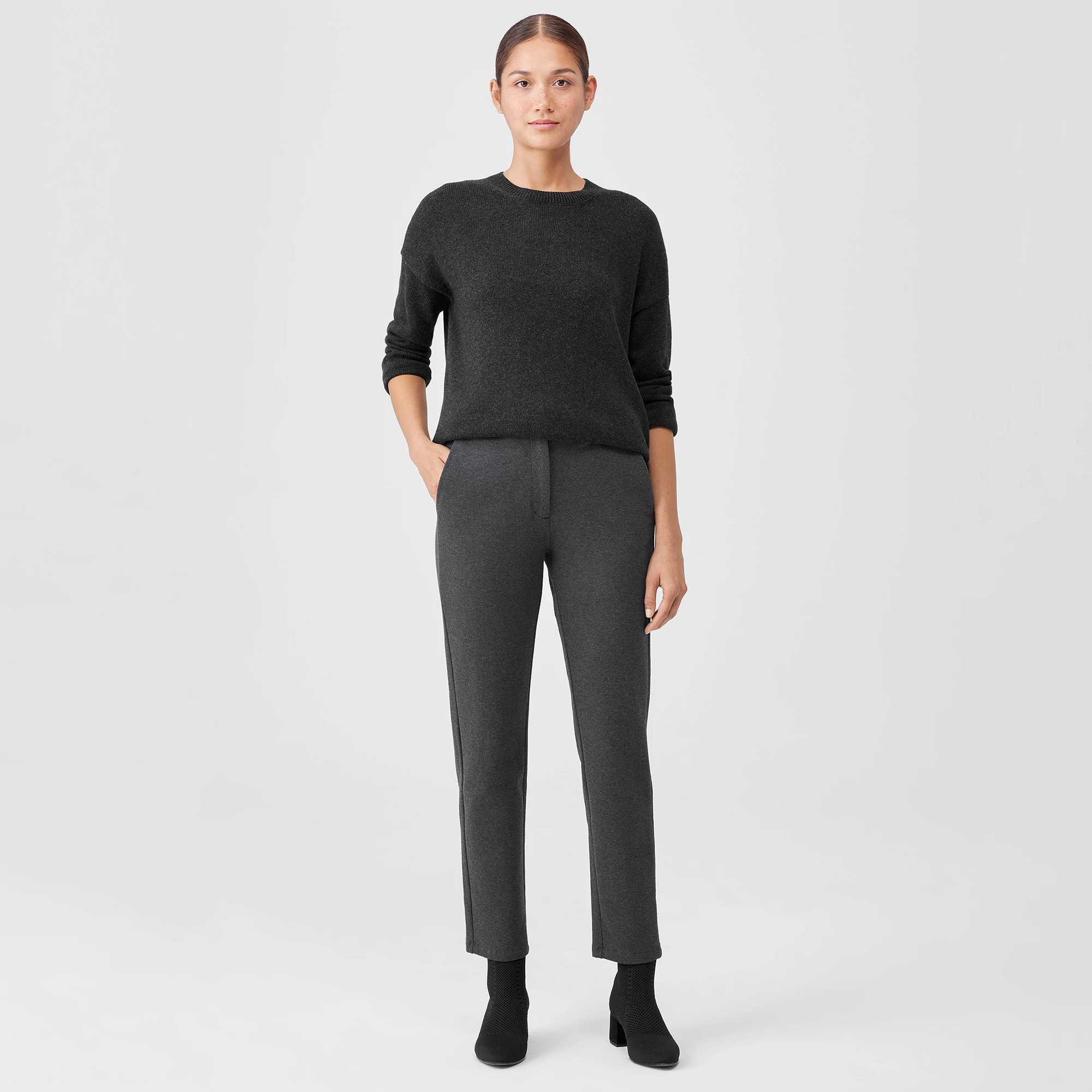 Organic Cotton Melange Crepe High-Waisted Pant | EILEEN FISHER