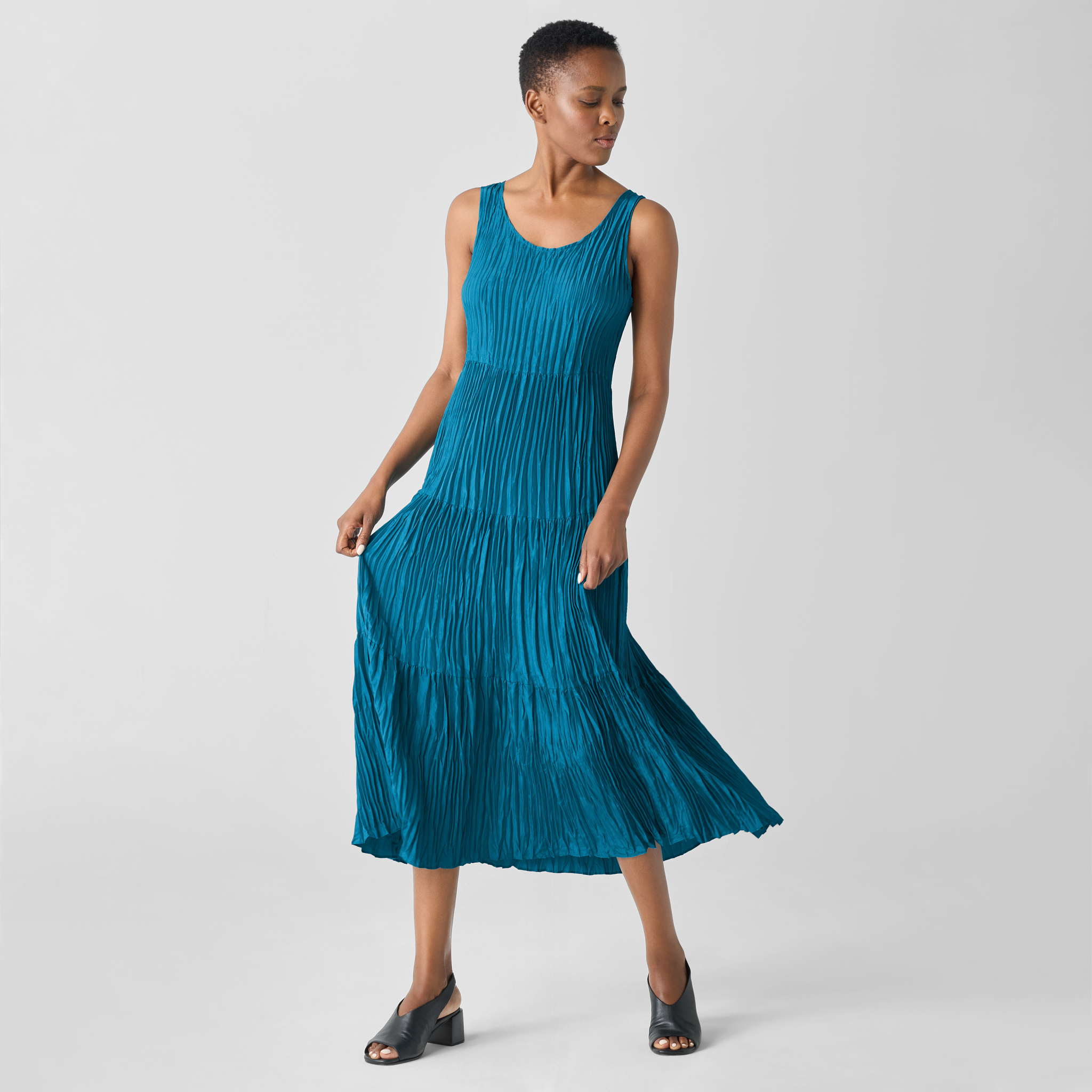 Crushed Silk Tiered Dress