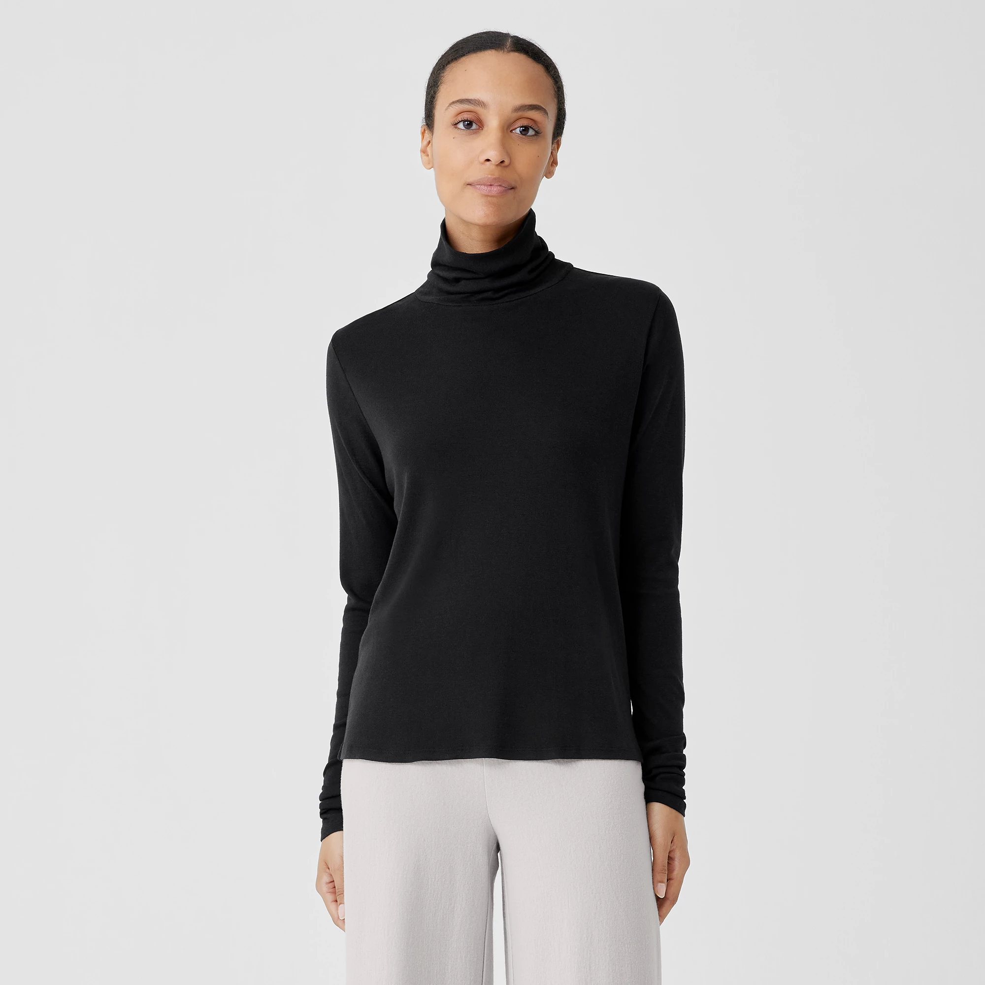 Pima Cotton Blend Turtleneck Top 