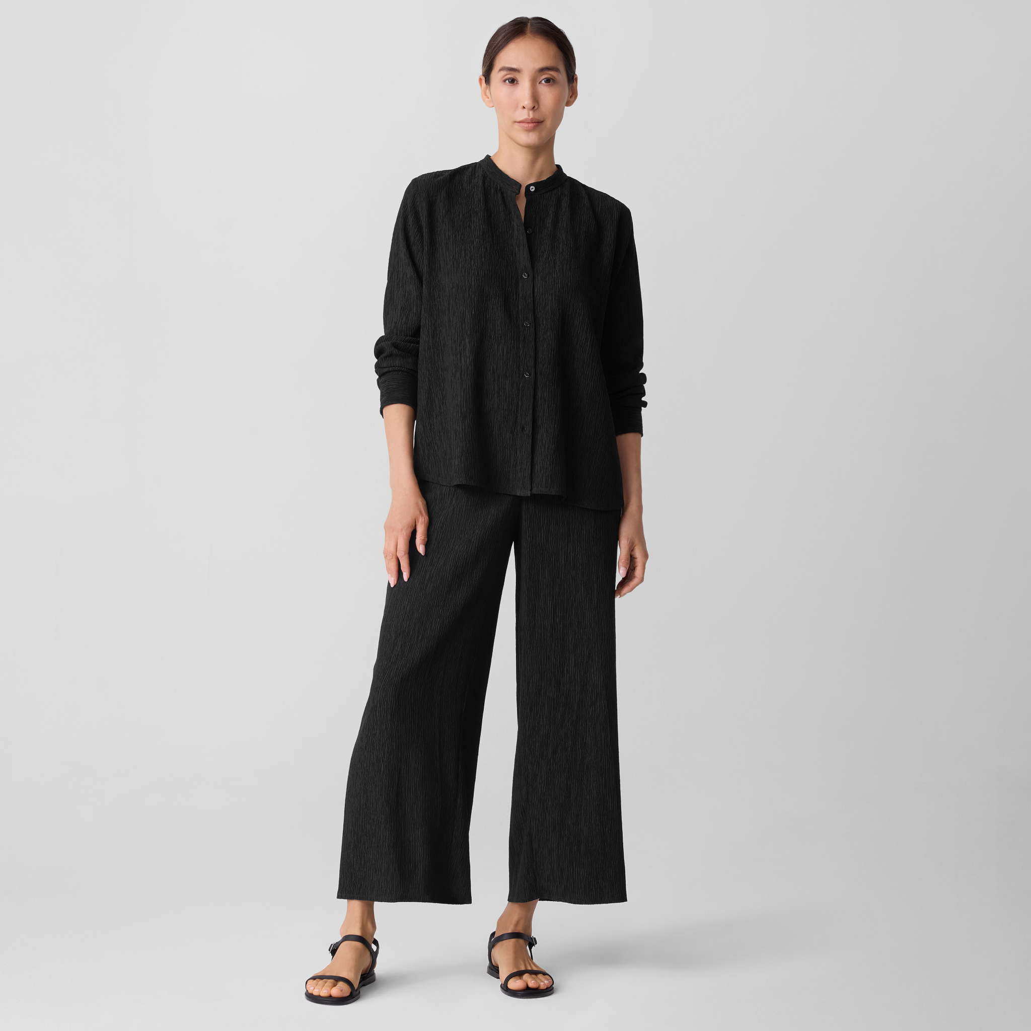 Woven Plissé Wide-Leg Pant