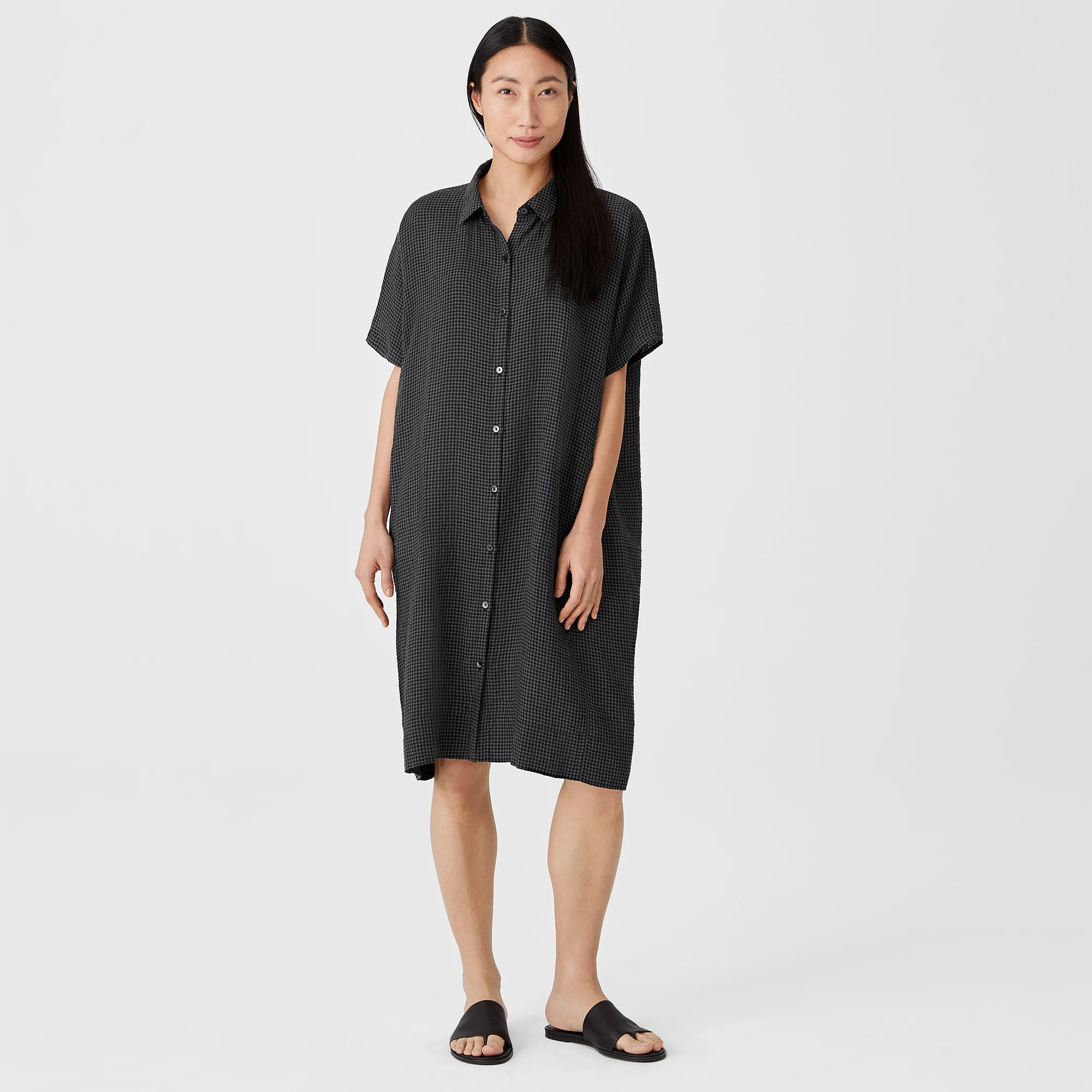 Puckered Organic Linen Shirtdress | EILEEN FISHER