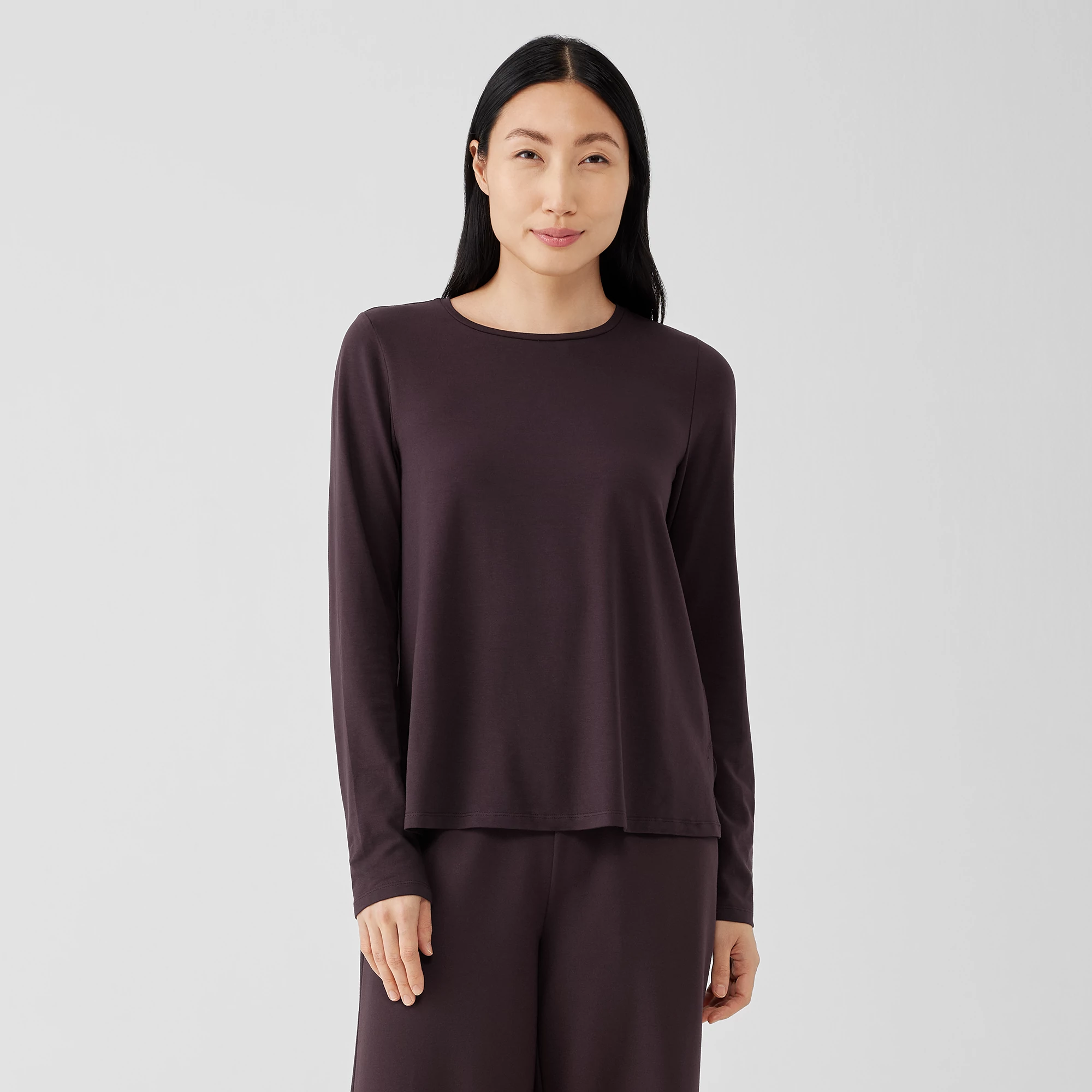 EILEEN FISHER Womens White Crew Neck Hi-Lo Top