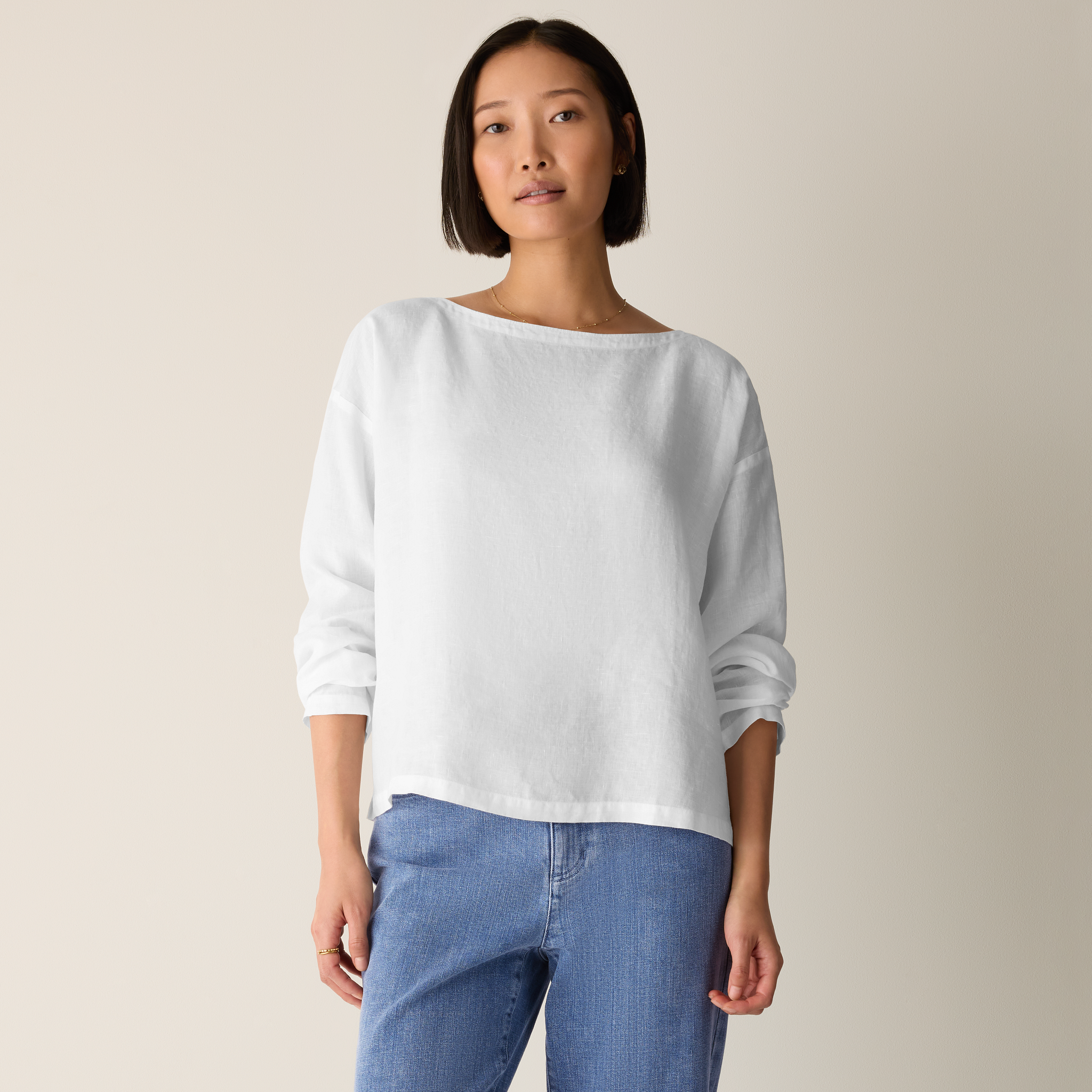 Organic Handkerchief Linen Bateau Neck Box-Top