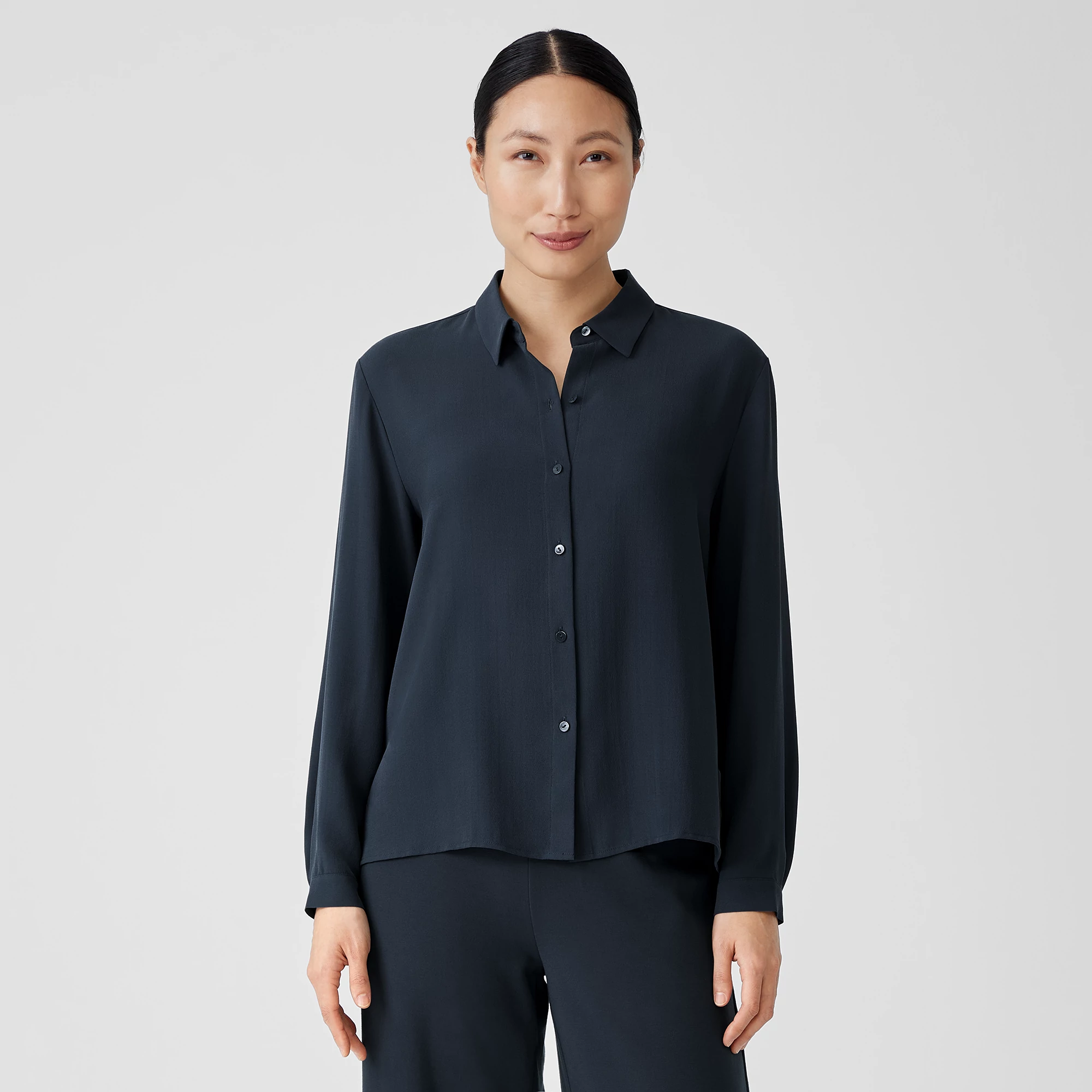 Silk Georgette Crepe Classic Collar Shirt | EILEEN FISHER