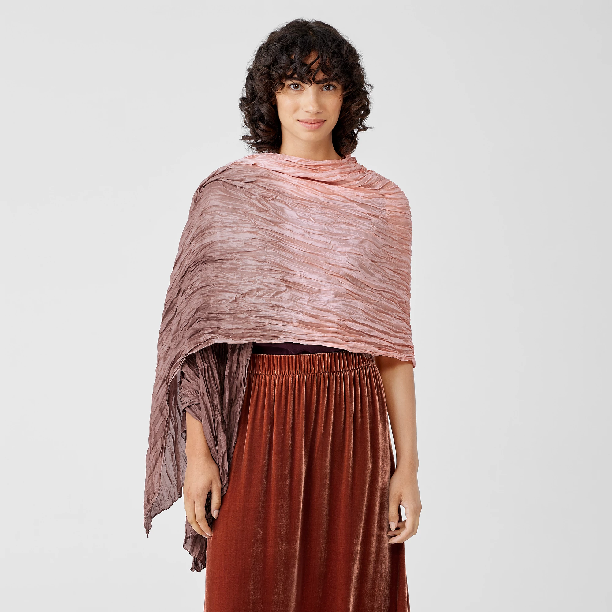 Eileen Fisher silk shibori dot scarf - brown and pearl gray