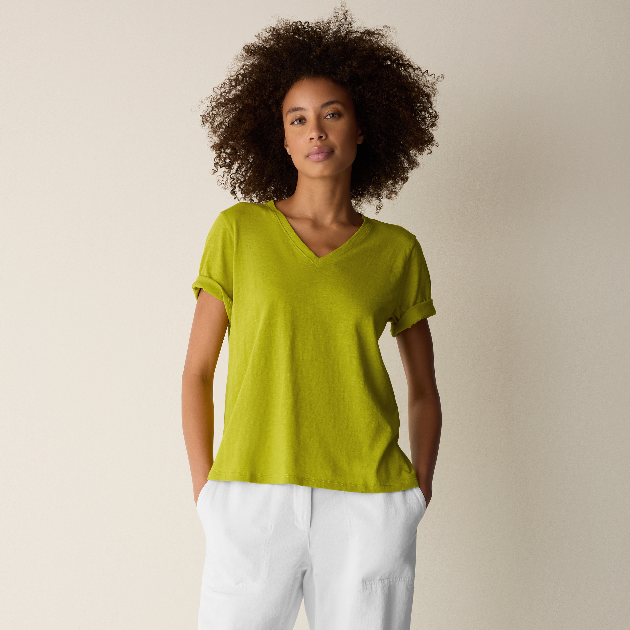 Organic Cotton Slubby Jersey V-Neck Tee from EILEEN FISHER - $78
