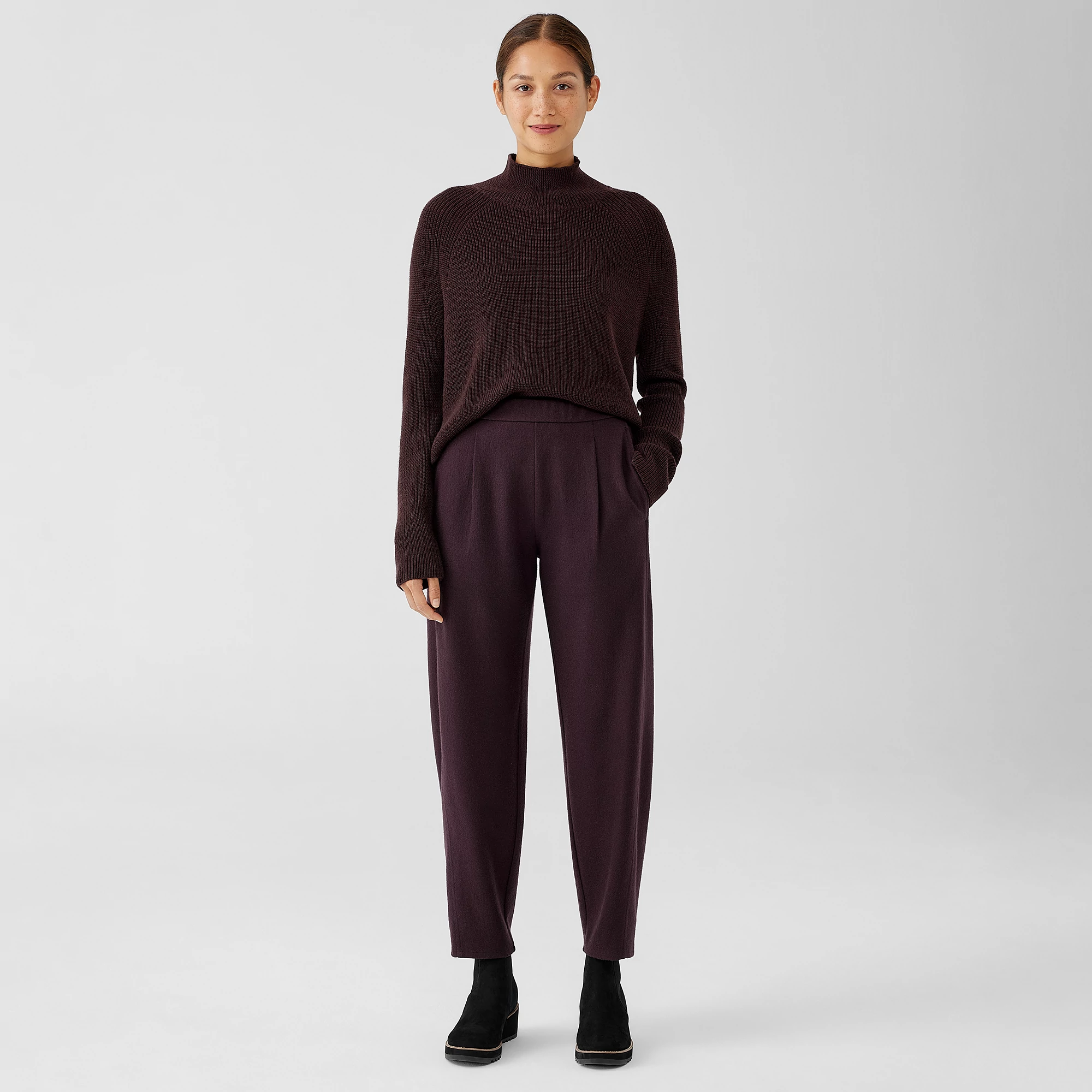 Boiled Wool Jersey Pleated Lantern Pant EILEEN FISHER
