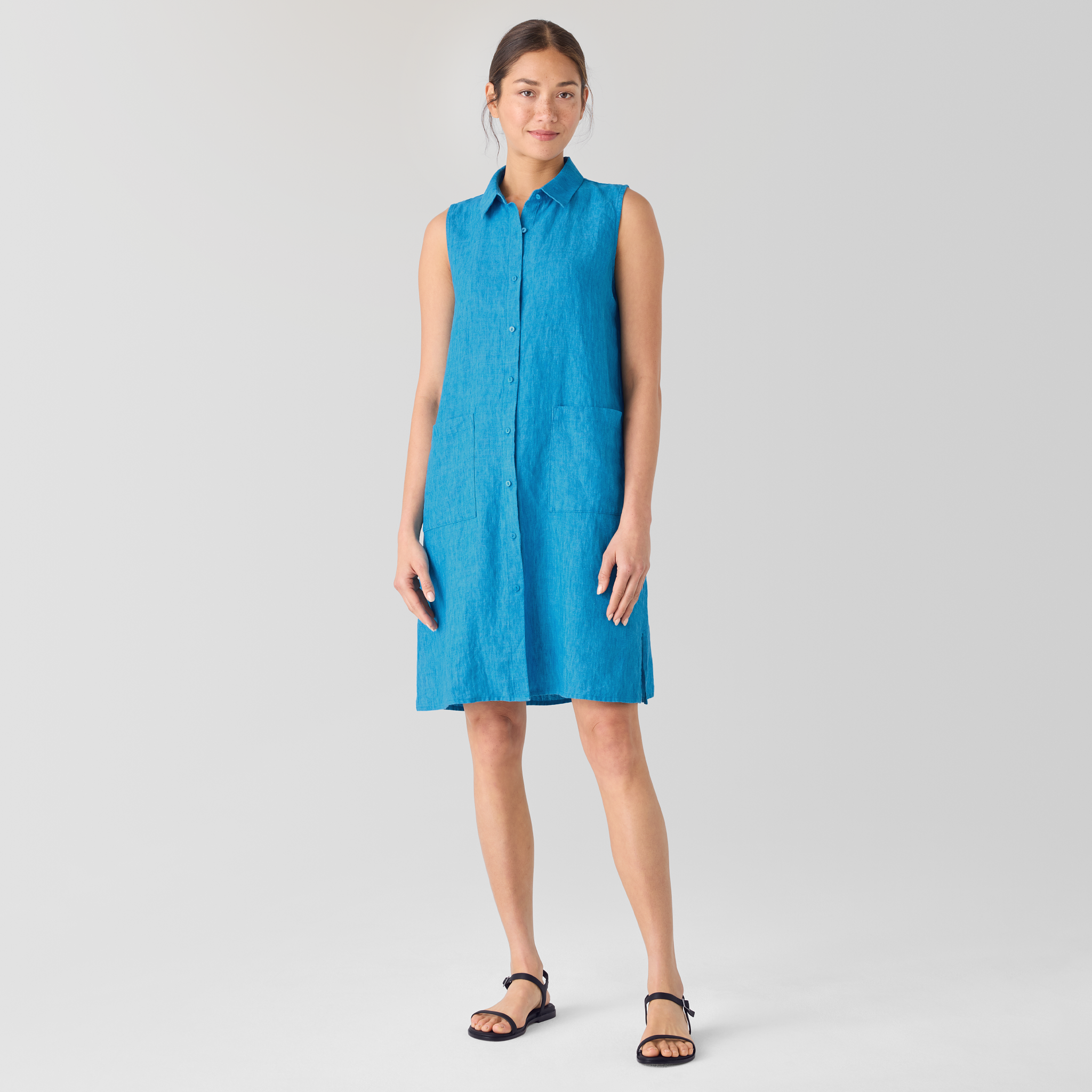 Washed Organic Linen Délavé Sleeveless Shirtdress from EILEEN FISHER - $167.20