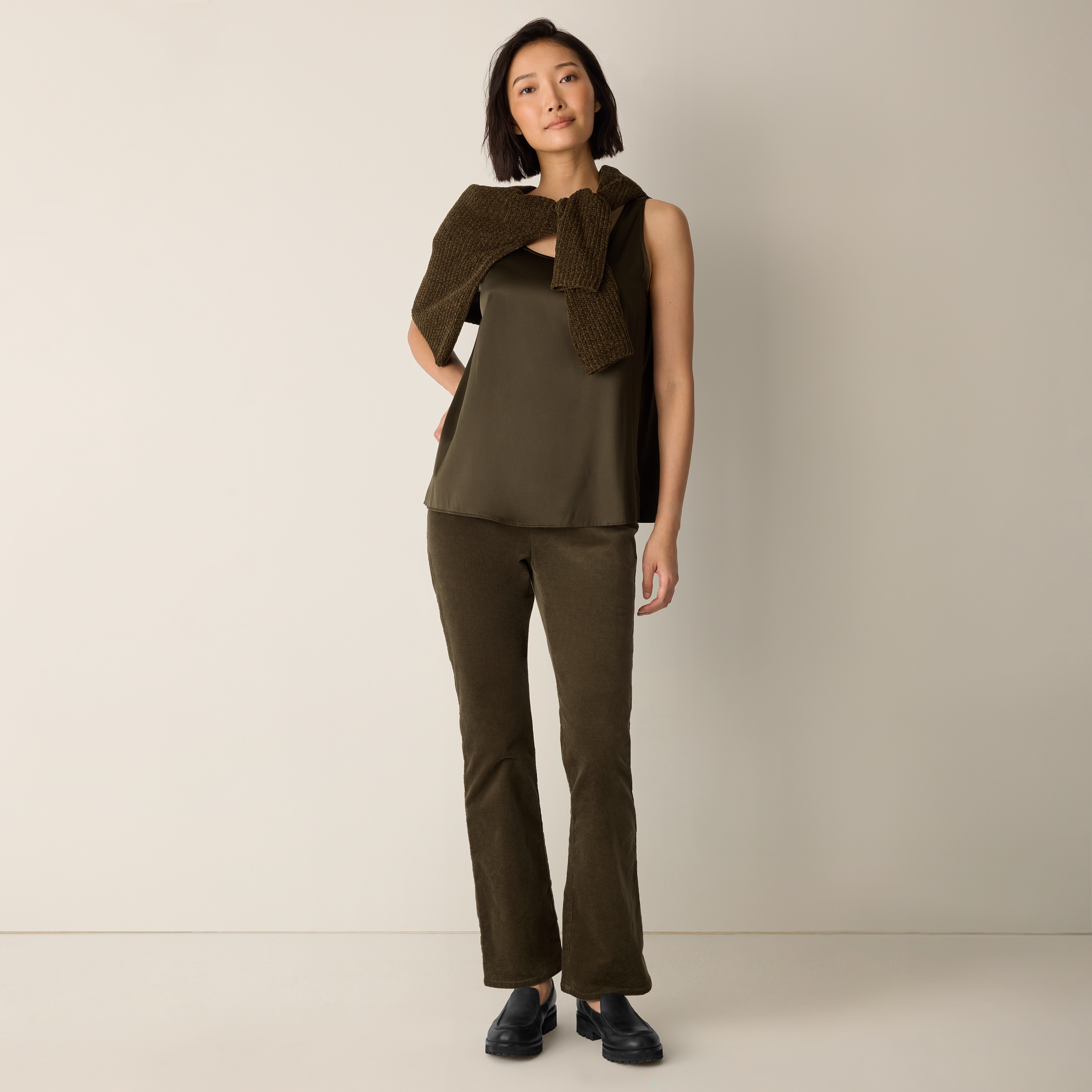 Stretch Silk Charmeuse Scoop Neck Tank