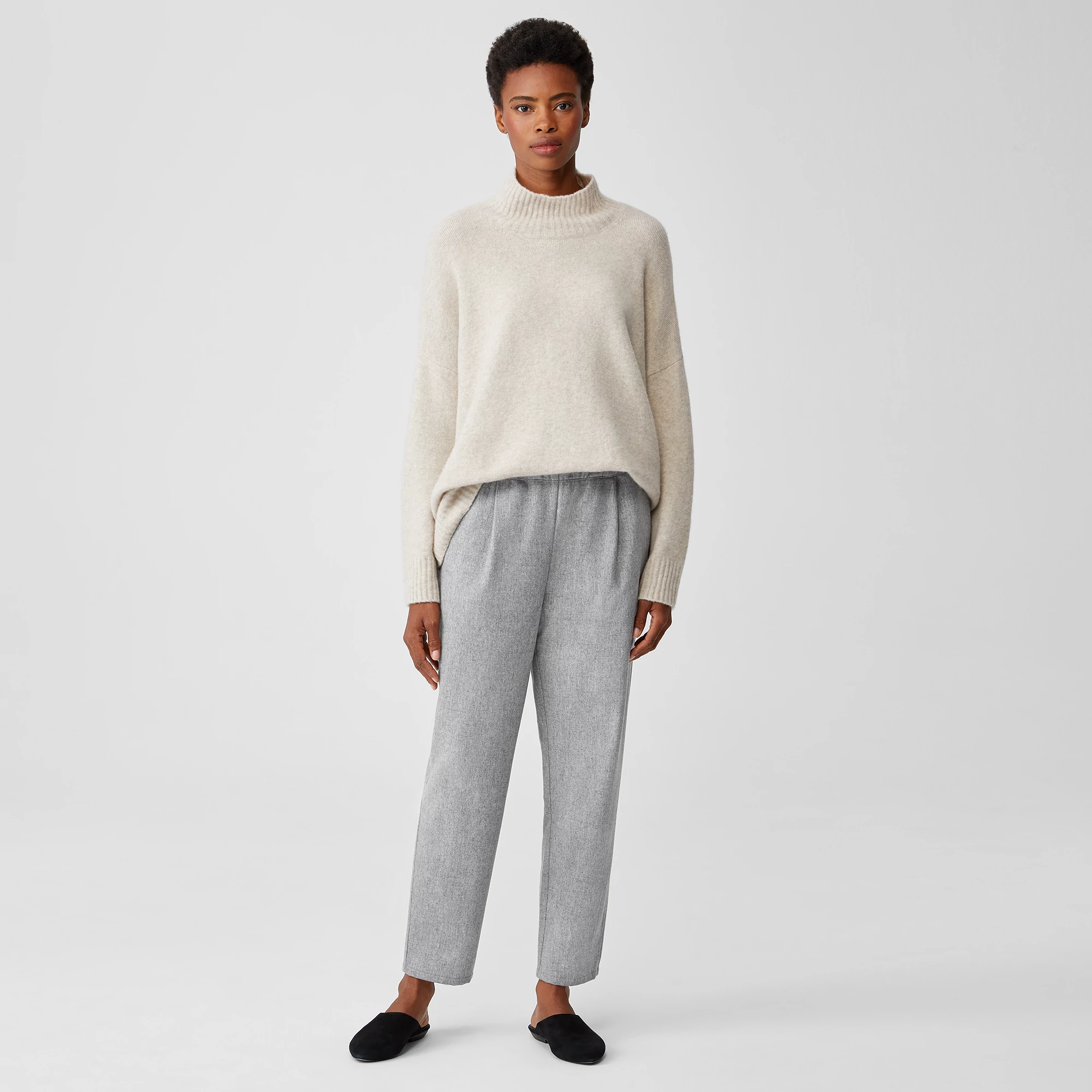 WOOL FLANNEL EASY TAPERED PANTS - WUNDER