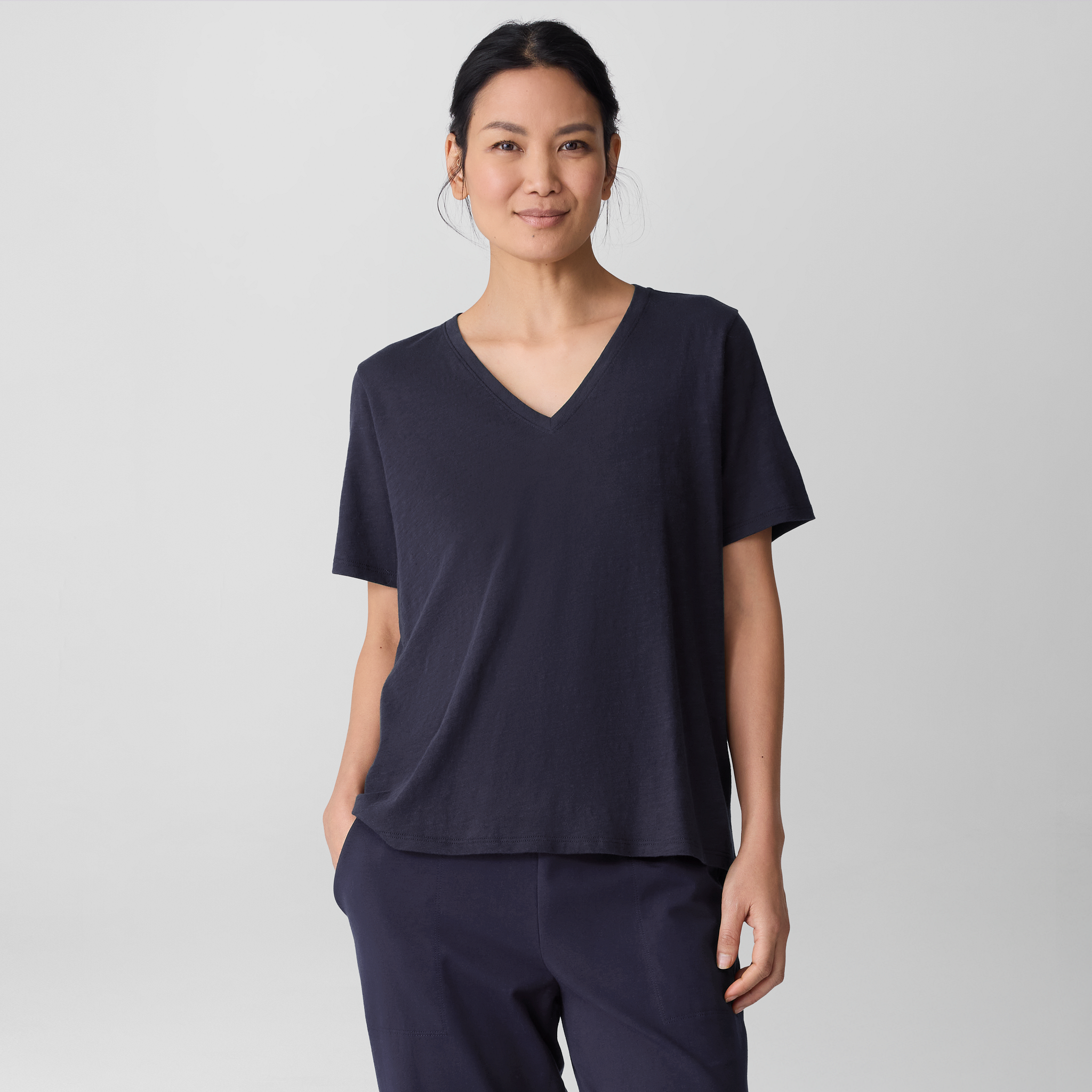 Organic Cotton Slubby Jersey V-Neck Tee from EILEEN FISHER - $55.20