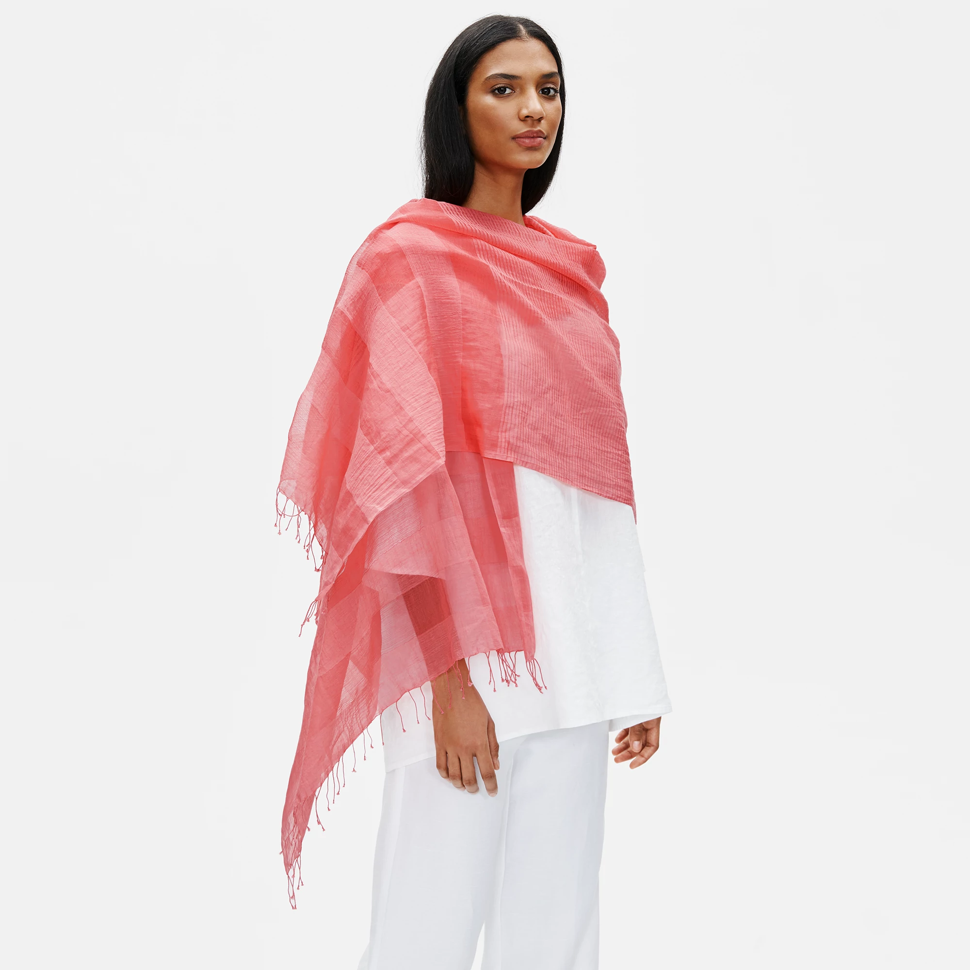 Handloomed Organic Cotton Silk Stripe Scarf | EILEEN FISHER
