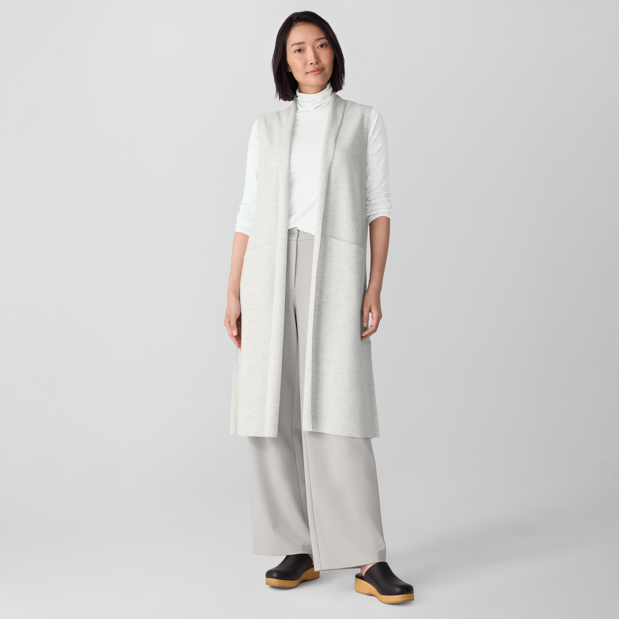 Lightweight Boiled Wool Shawl Collar Vest in Regenerative Wool from EILEEN FISHER - $239.20