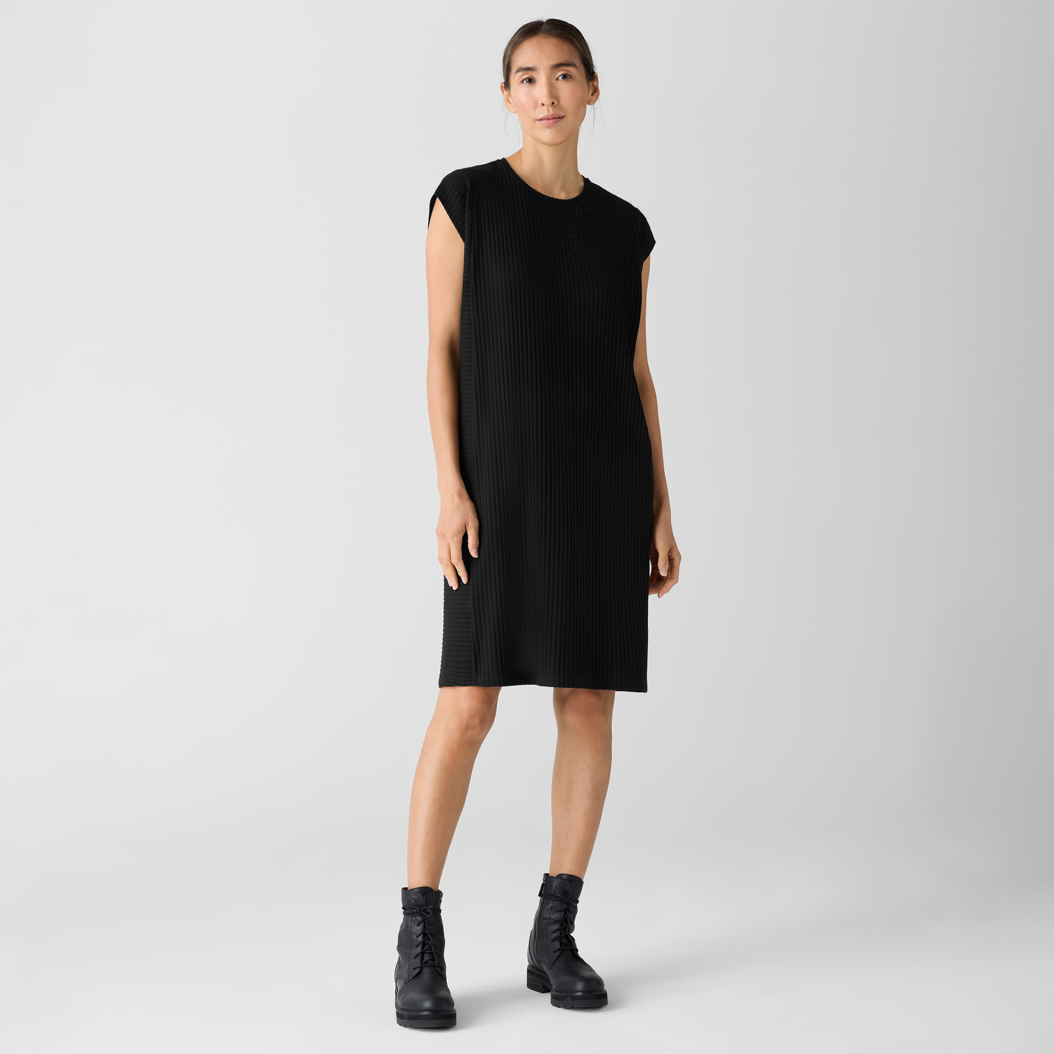 Textured Stretch Rib Round Neck Dress