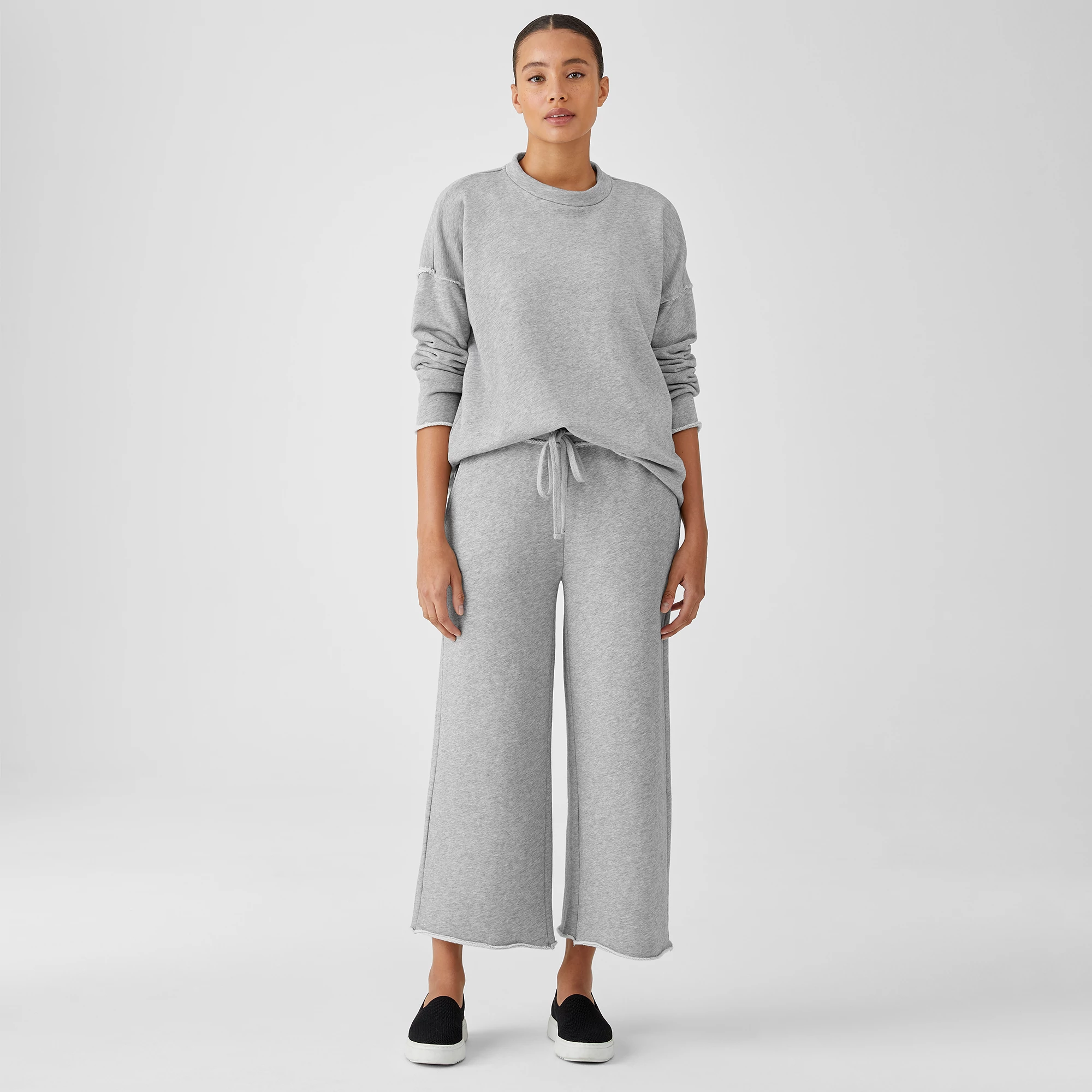 Organic Cotton French Terry Wide-Leg Pant | EILEEN FISHER