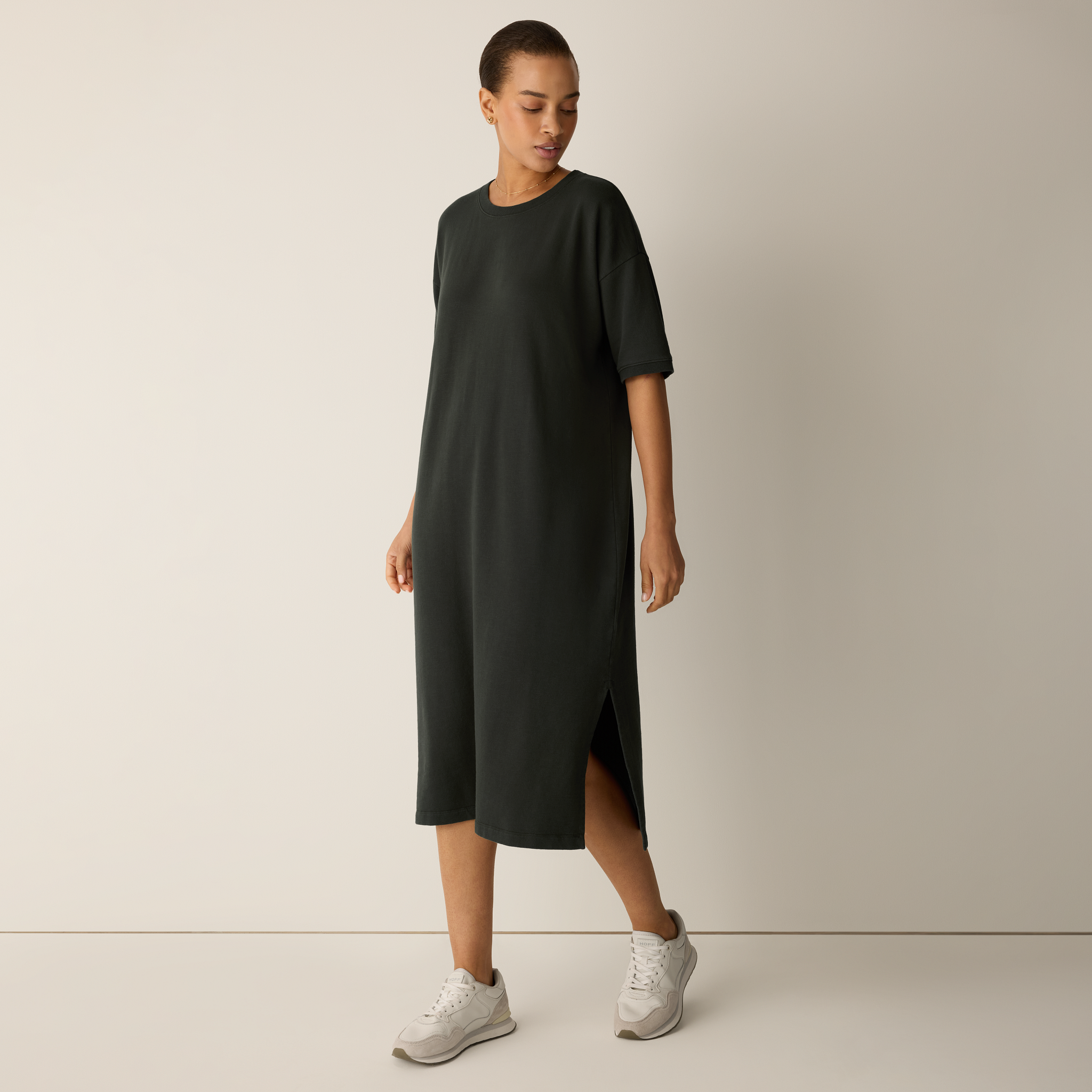 Garment-Dyed Organic Cotton Terry Crew Neck Dress from EILEEN FISHER - $188