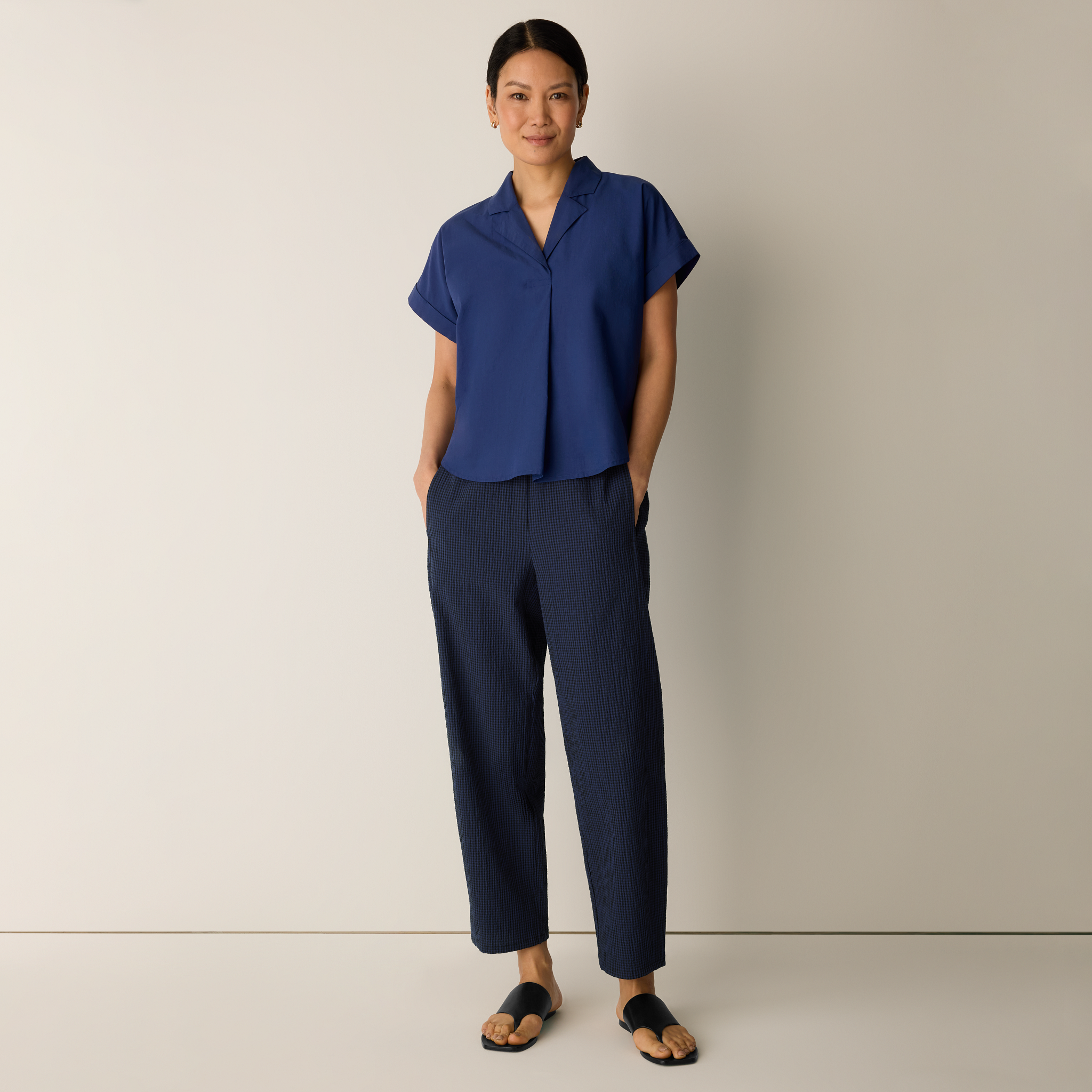Organic Cotton Pucker Check Lantern Pant from EILEEN FISHER - $188