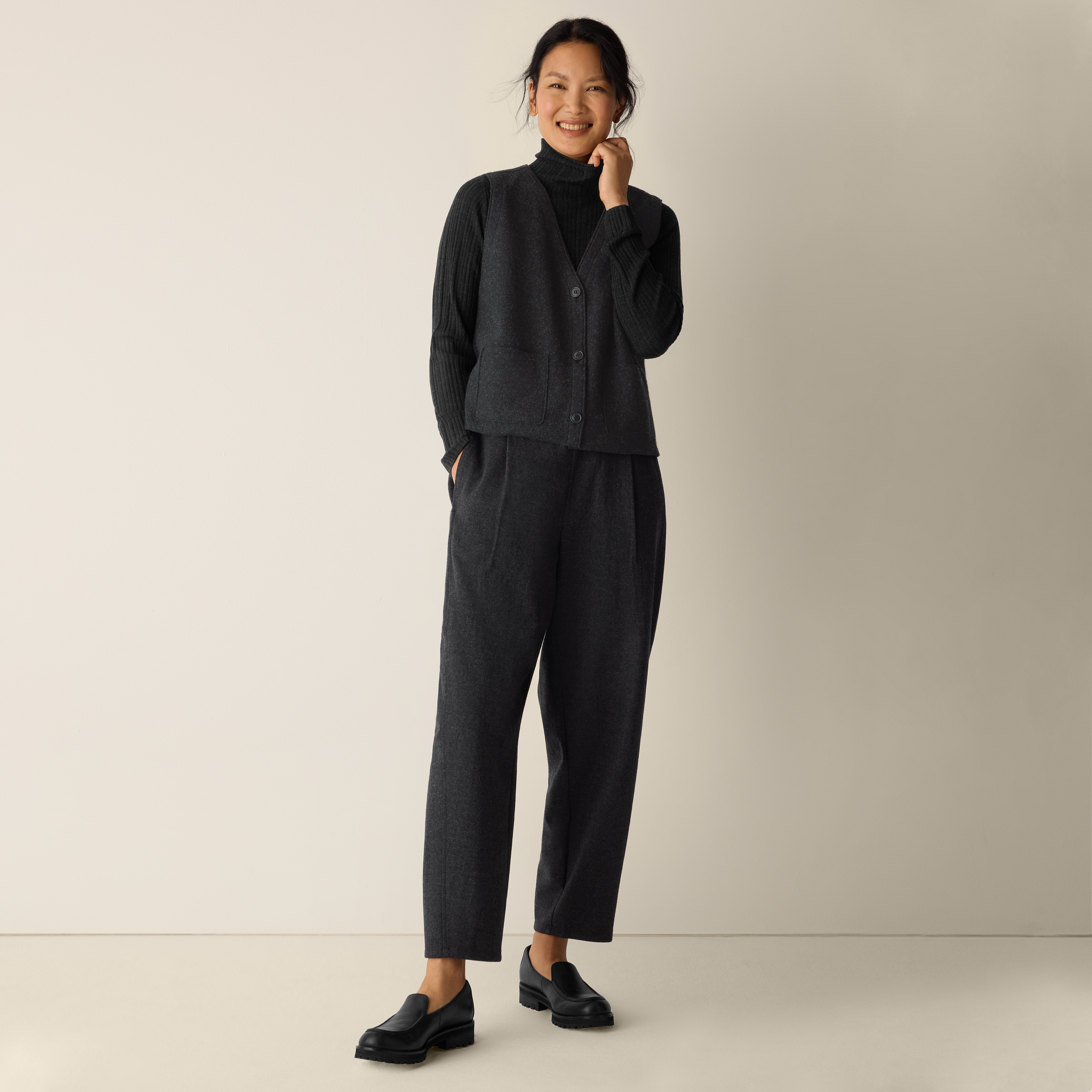 Lightweight Boiled Wool Vest in Regenerative Wool