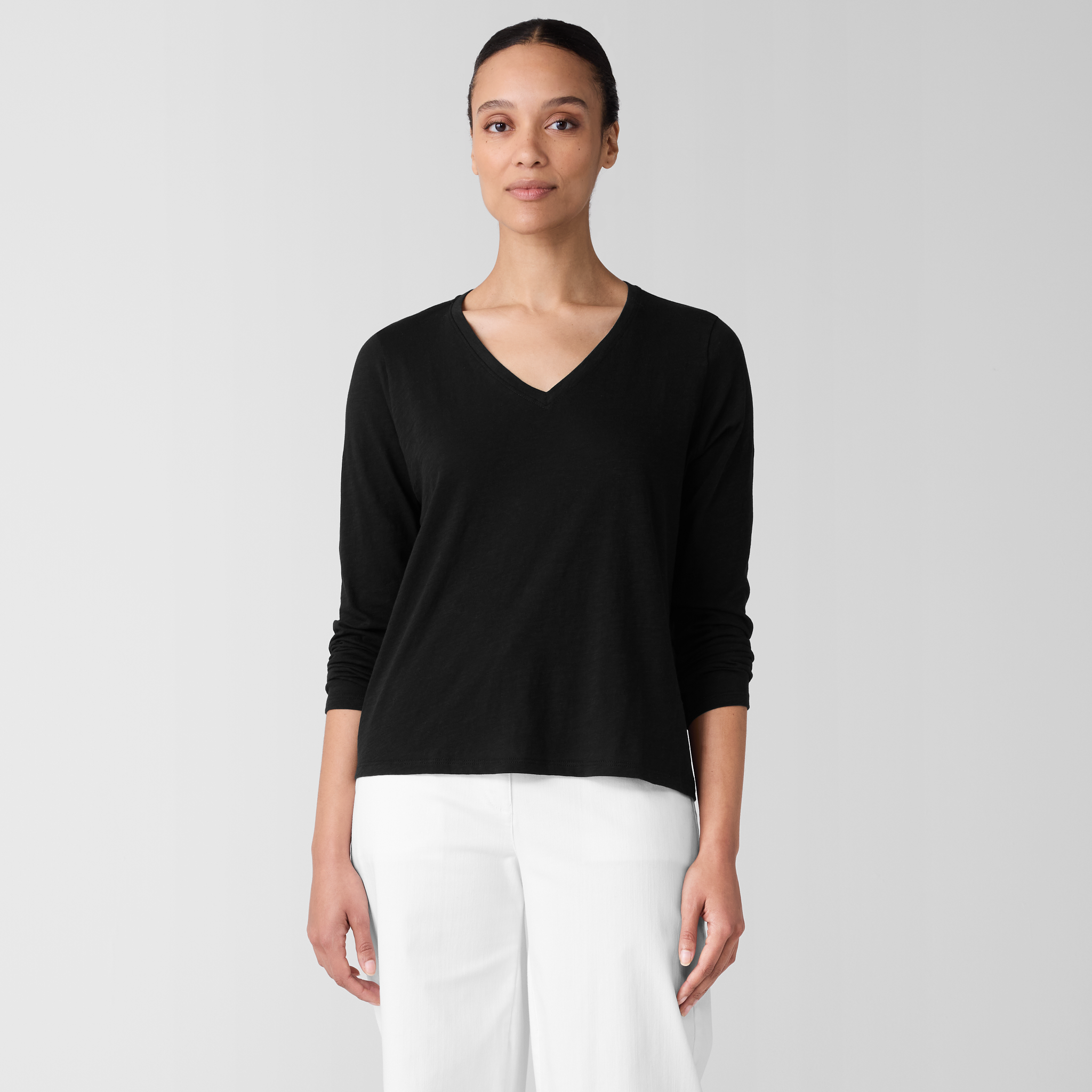 Organic Cotton Slubby Jersey V-Neck Top | EILEEN FISHER