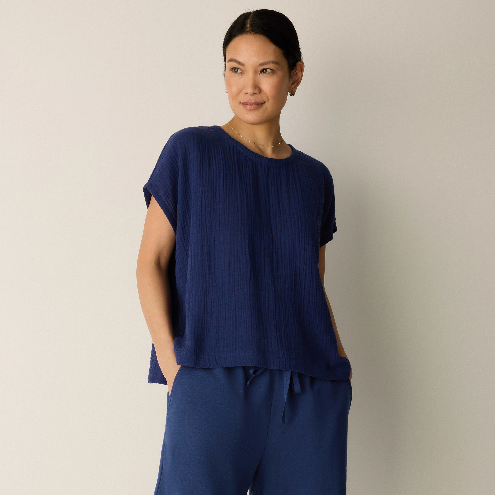 Organic Cotton Lofty Gauze Round Neck Box-Top from EILEEN FISHER - $128