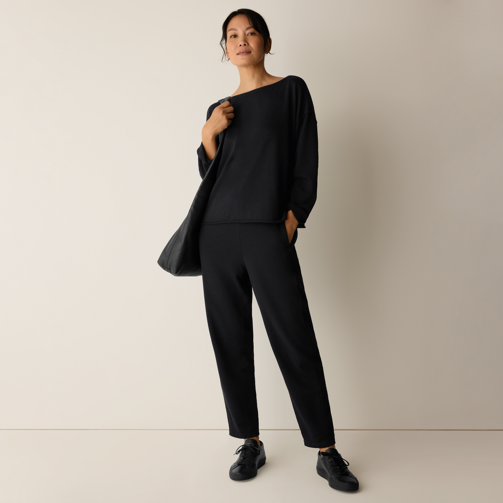 Garment-Dyed Organic Cotton Terry Bateau Neck Box-Top from EILEEN FISHER - $168