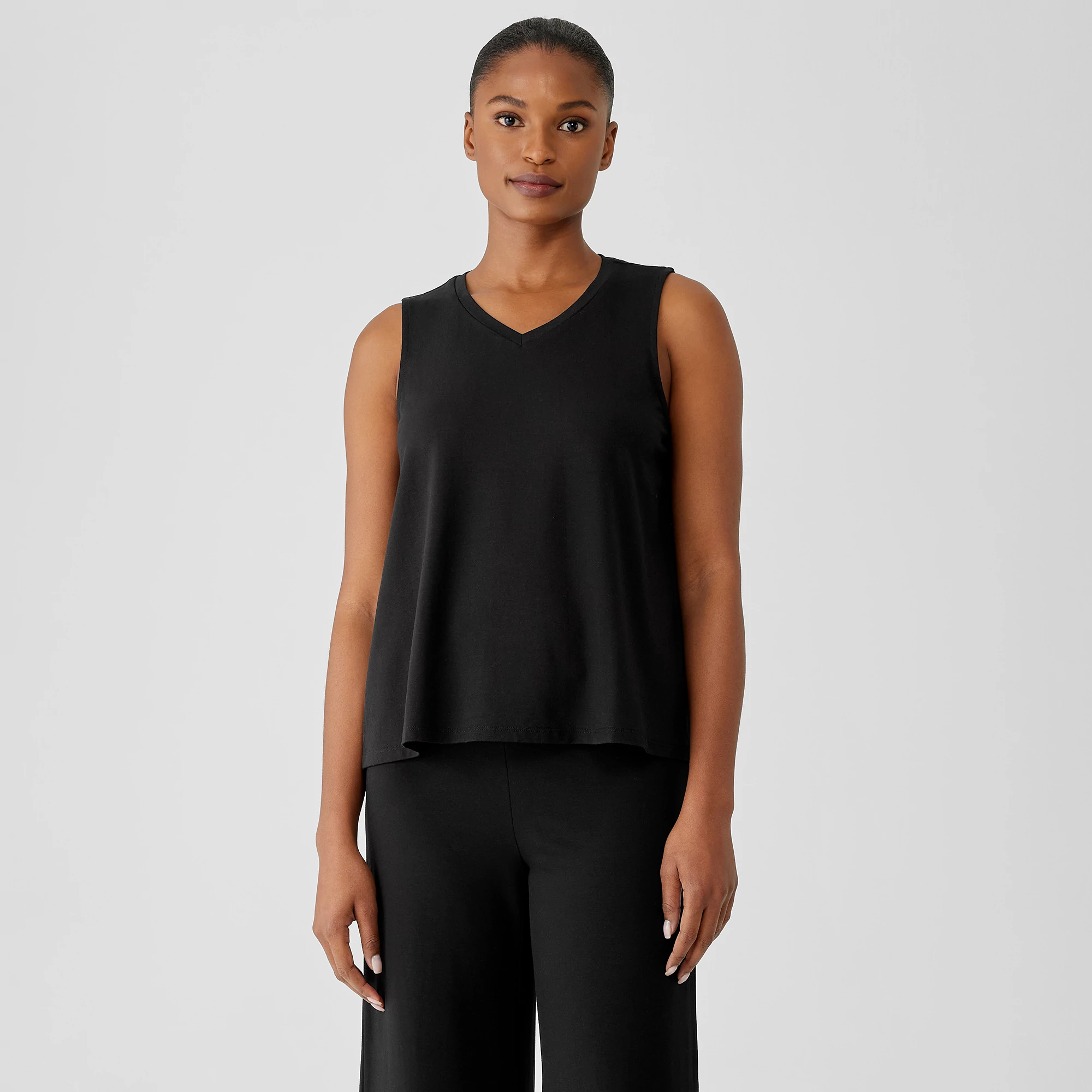 Stretch Jersey Knit VNeck Tank EILEEN FISHER