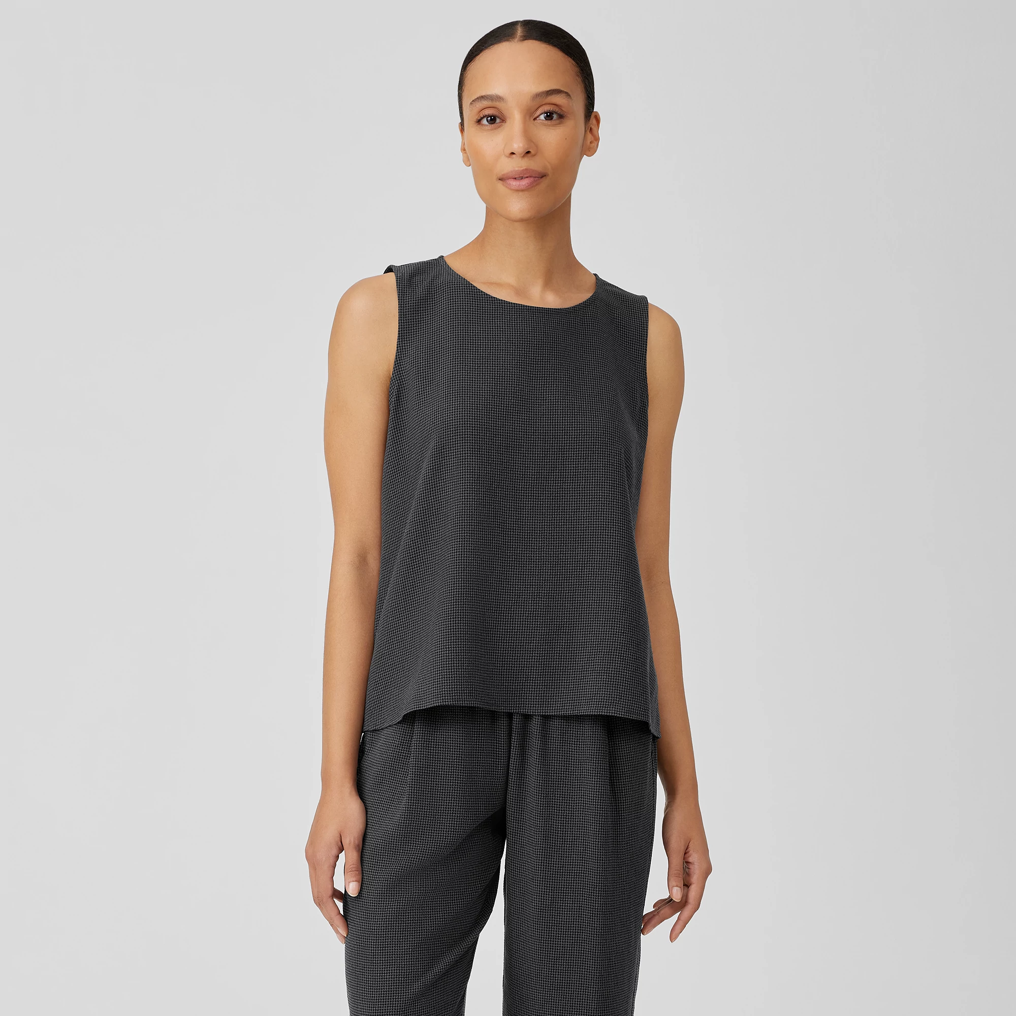 Mini Check Crepe Round Neck Tank | EILEEN FISHER