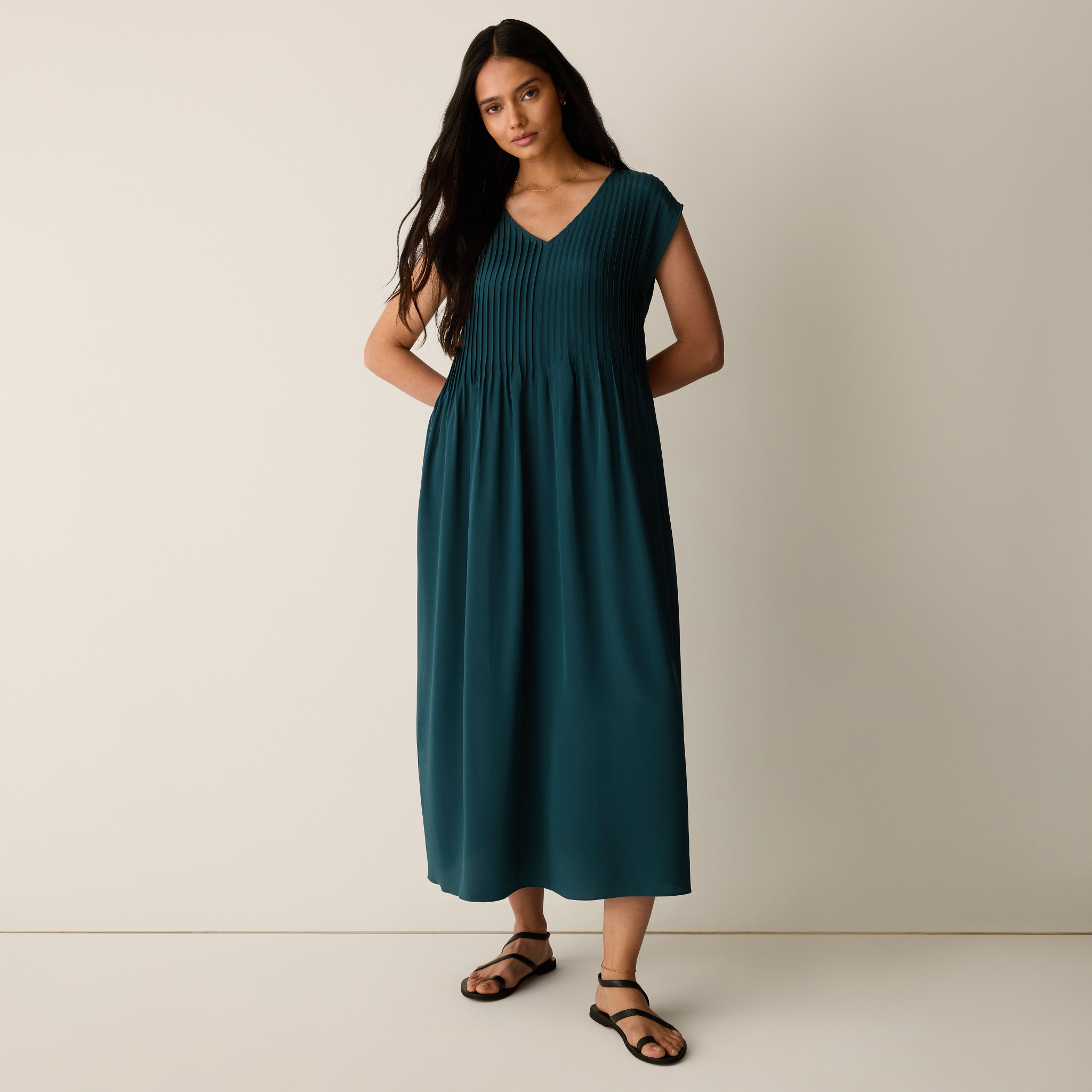 Silk Crepe de Chine V-Neck Dress