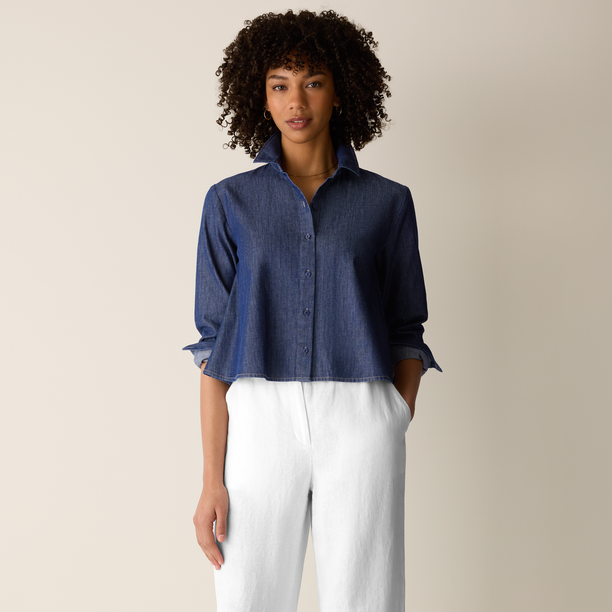 Lightweight Organic Cotton Denim Classic Collar Shirt from EILEEN FISHER - $148