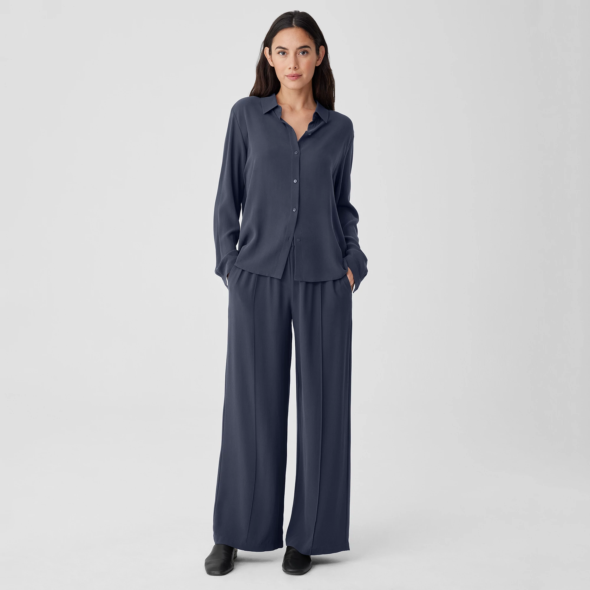 Silk Georgette Crepe Pintuck Pant | EILEEN FISHER