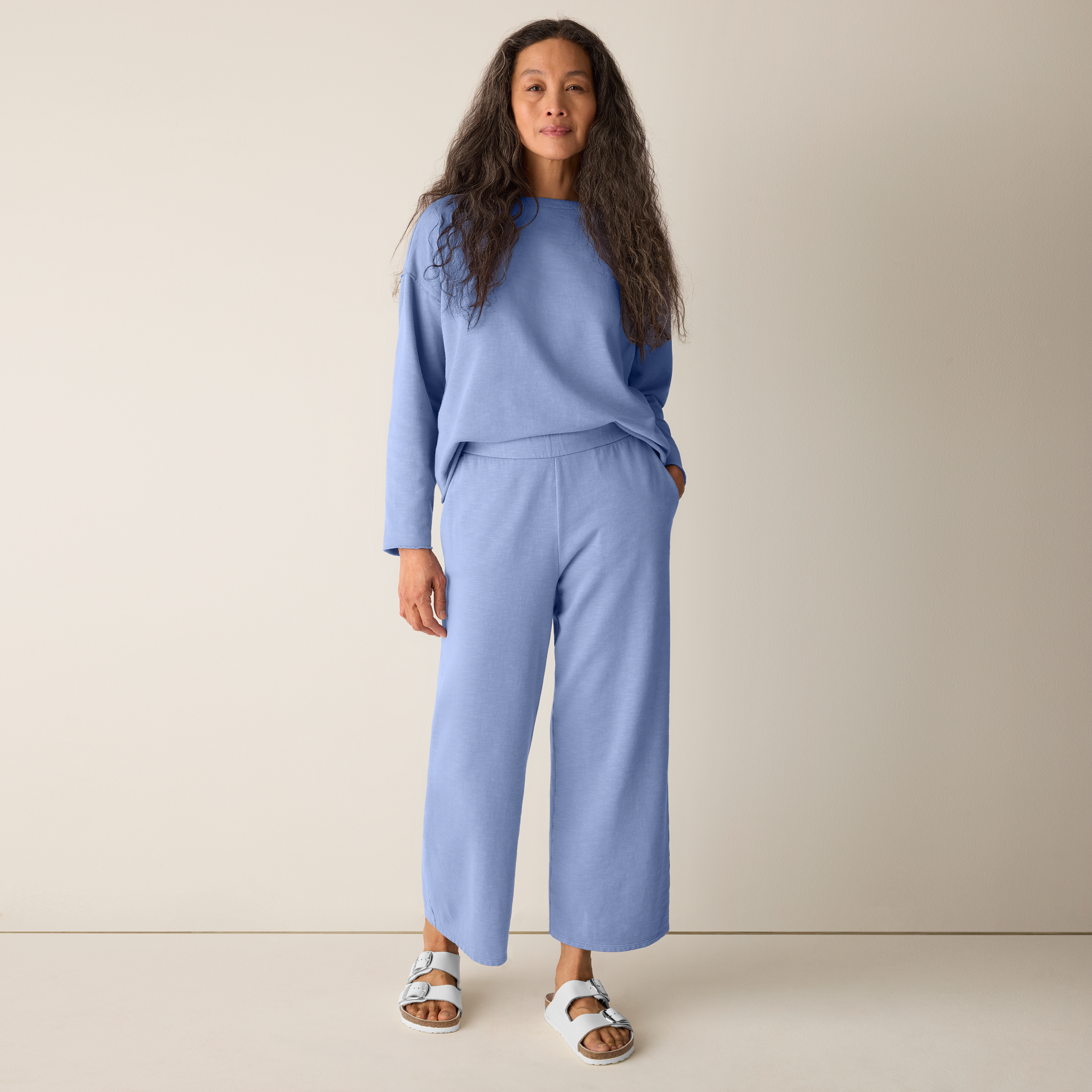 Garment-Dyed Organic Cotton Terry Wide-Leg Pant