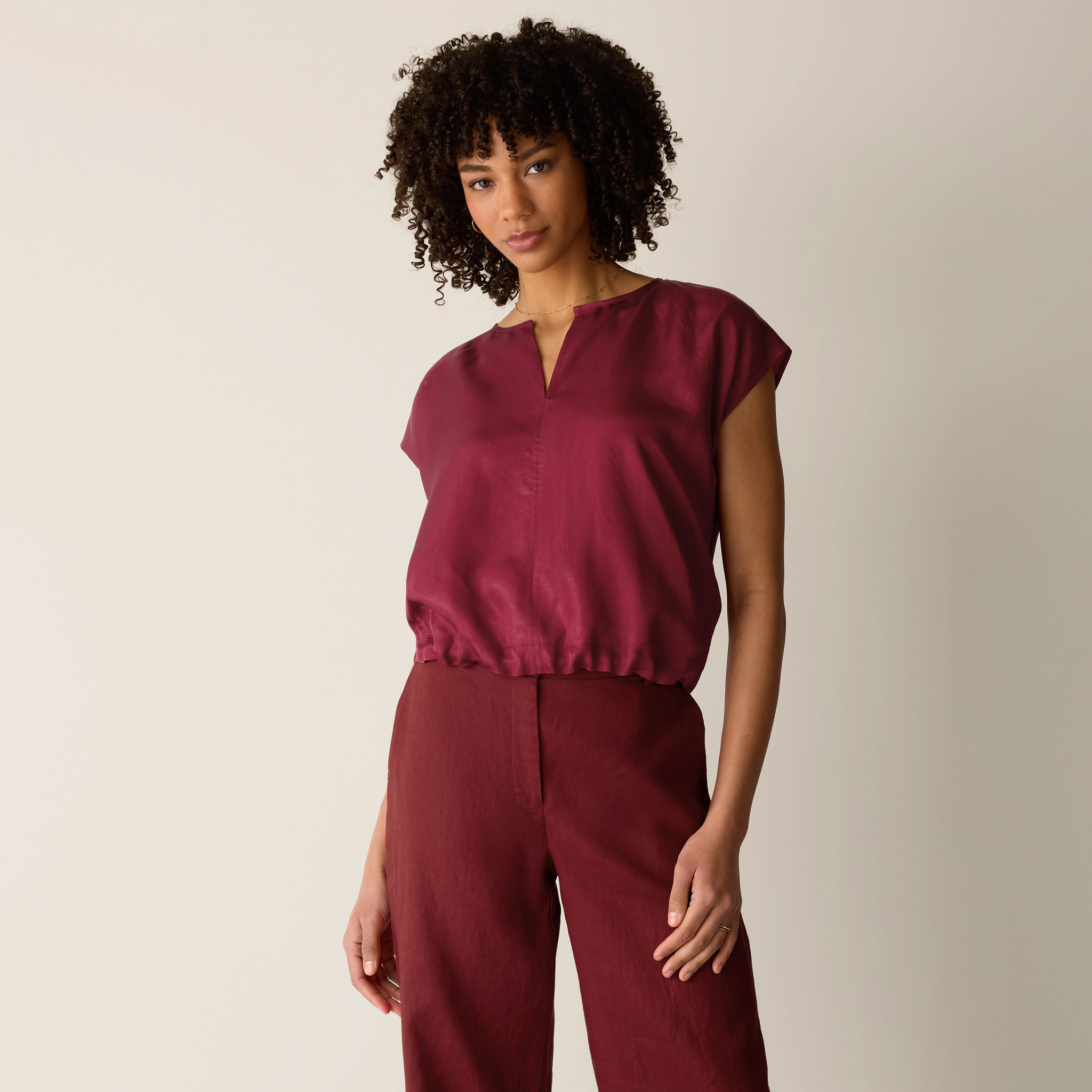 Lightweight Satin Shimmer Split Neck Top from EILEEN FISHER - $188