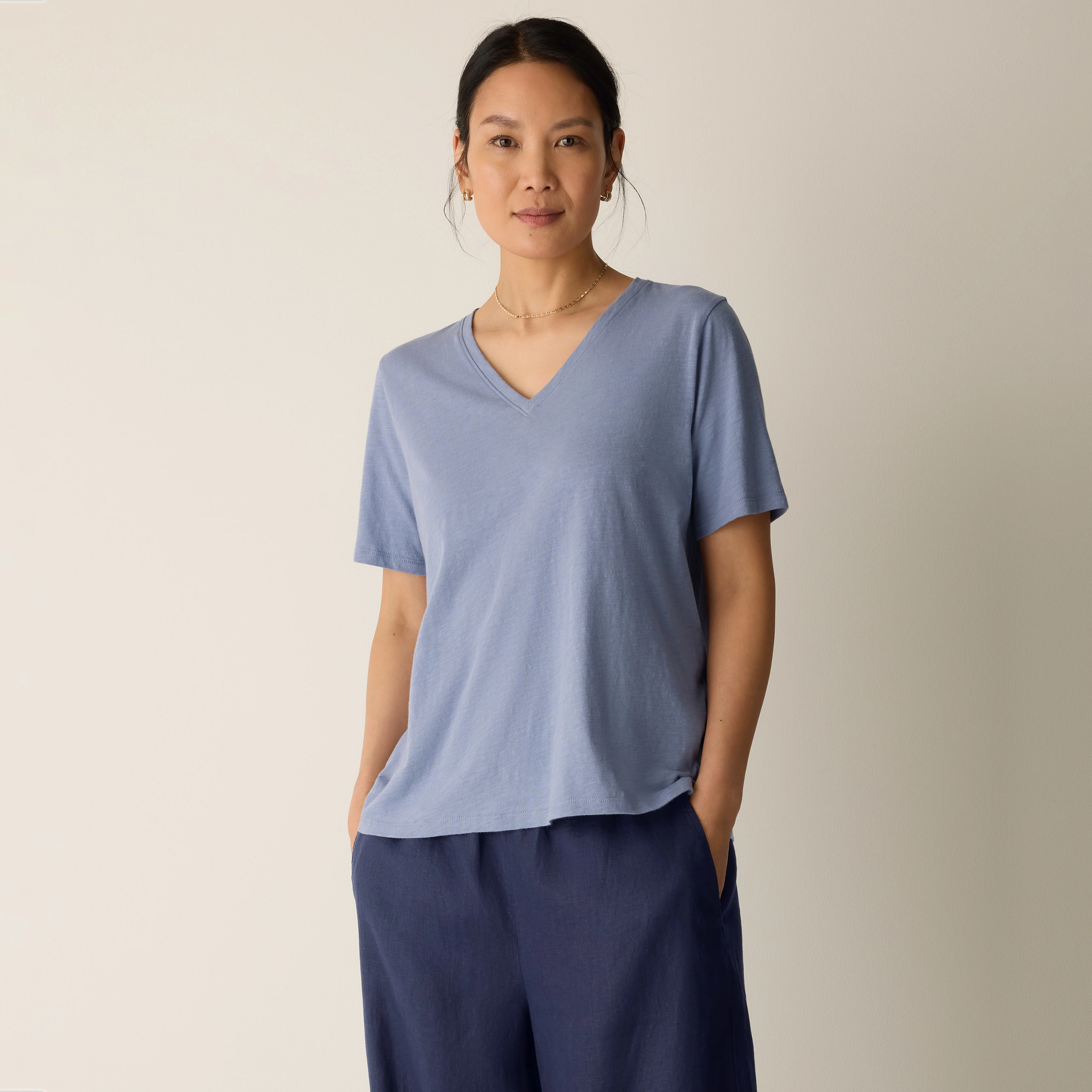 Organic Cotton Slubby Jersey V-Neck Tee from EILEEN FISHER - $78