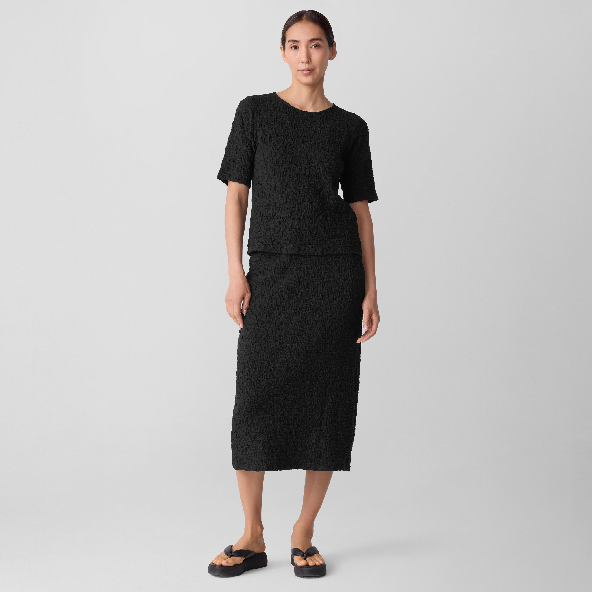 Eileen Fisher  Bubble Jacquard Crew Neck Snug ニット Top レディース シャツ トップス Black Bubble Jacquard Crew Neck Top | EILEEN FISHER