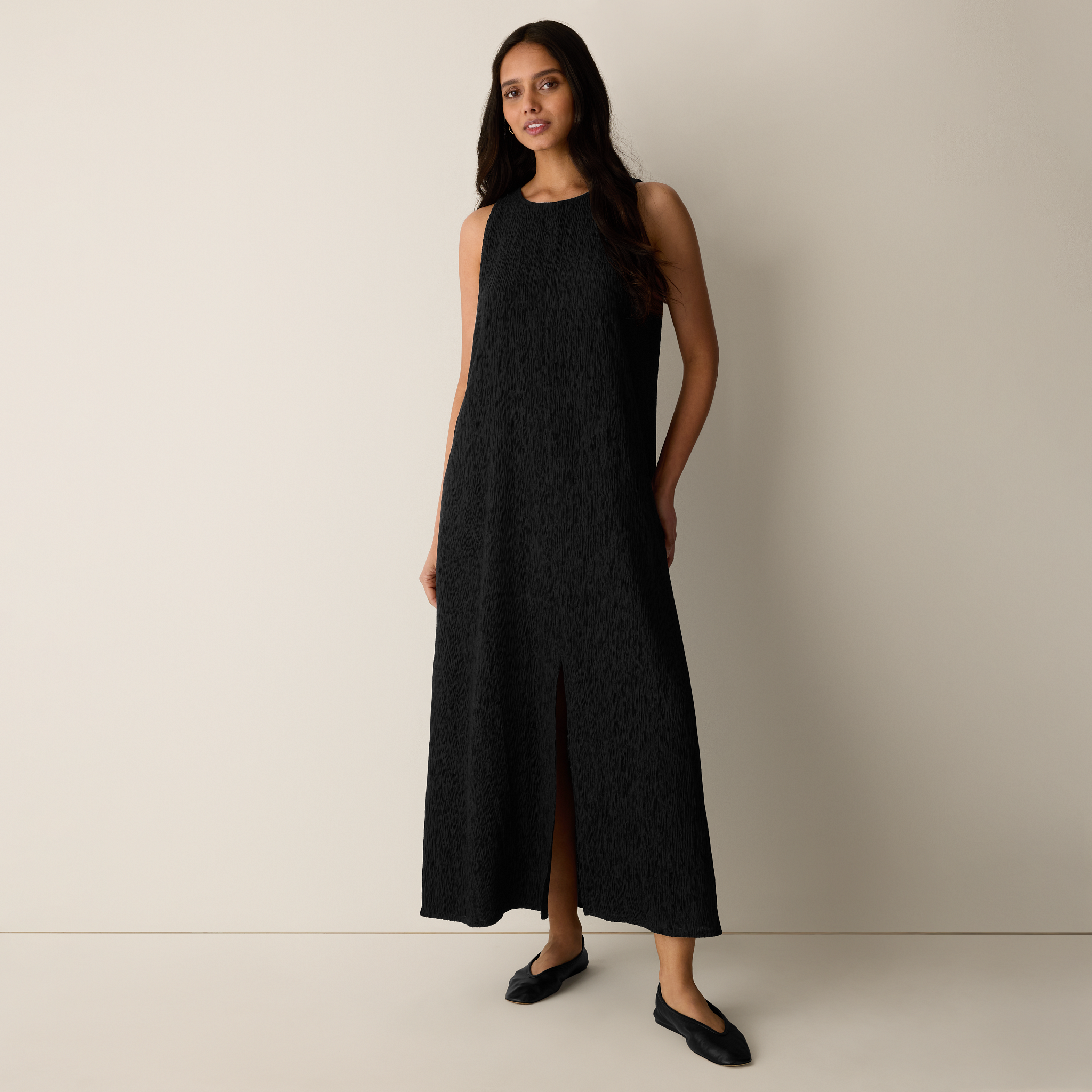 Woven Plissé Round Neck Dress from EILEEN FISHER - $198