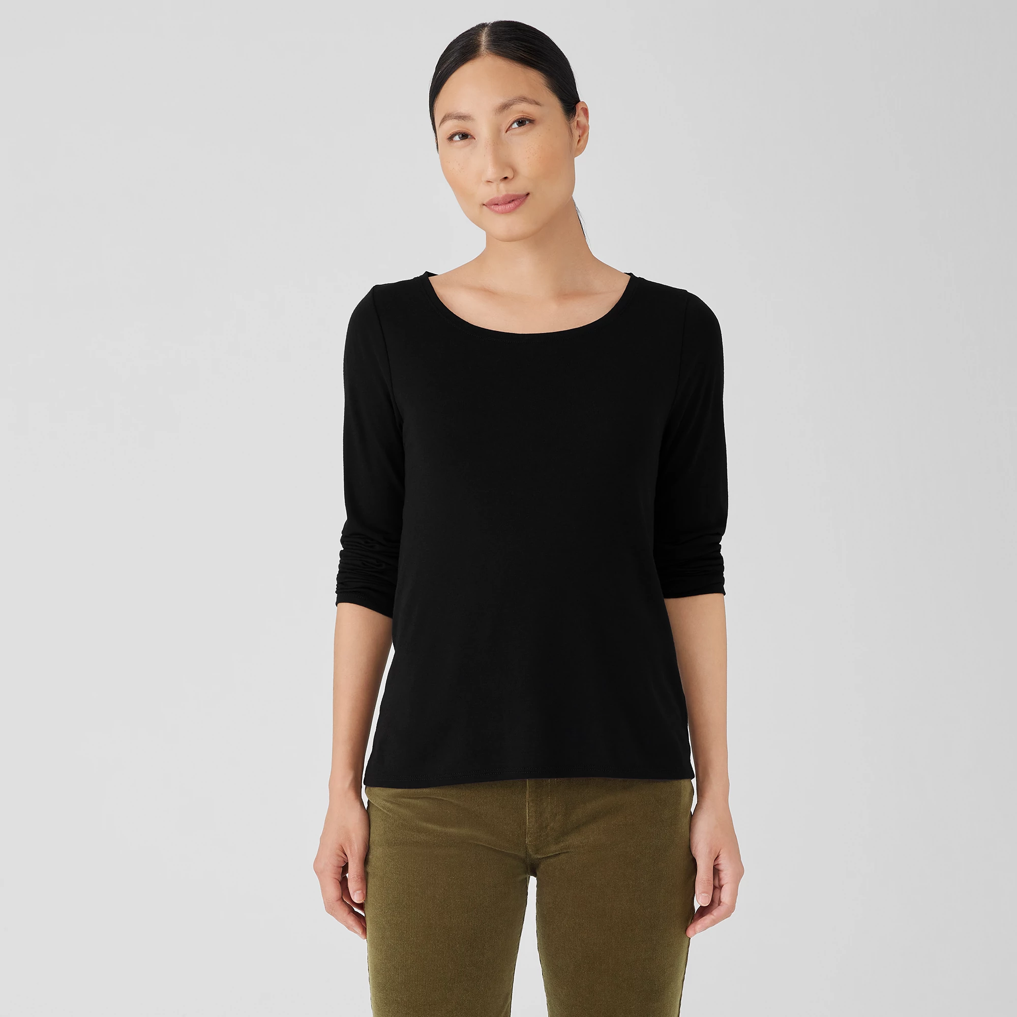 Ribbed Pima Cotton Blend Scoop Neck Top | EILEEN FISHER