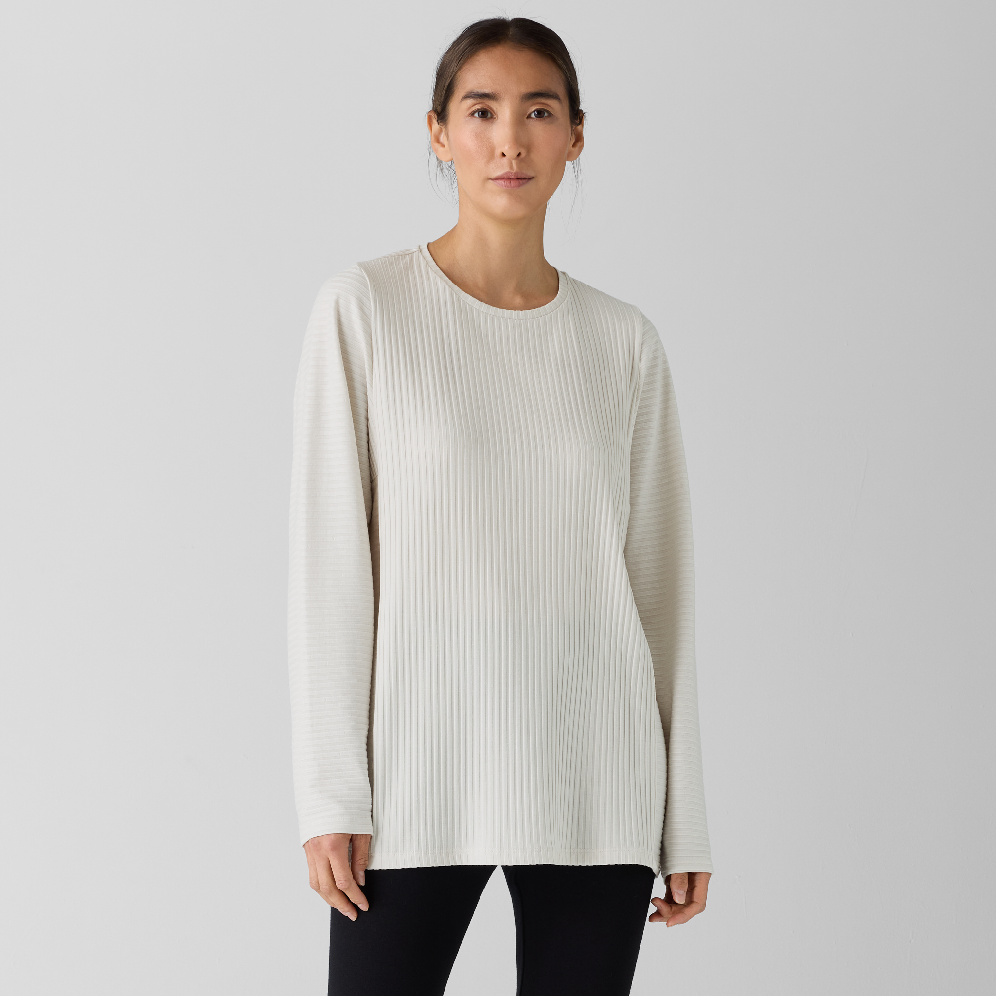Textured Stretch Rib Round Neck Long-Sleeve Top from EILEEN FISHER - $111.20